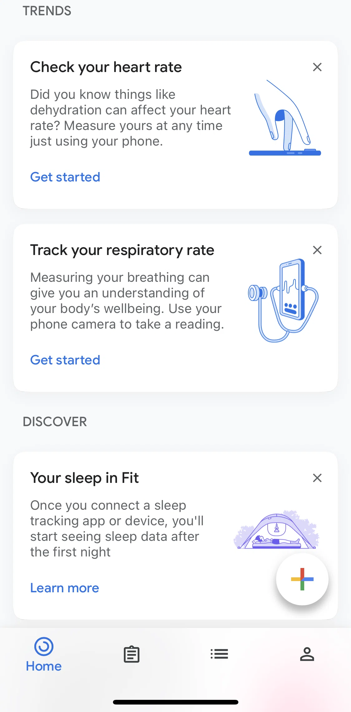 Google Fit Screen screen in the Measuring heart rate flow