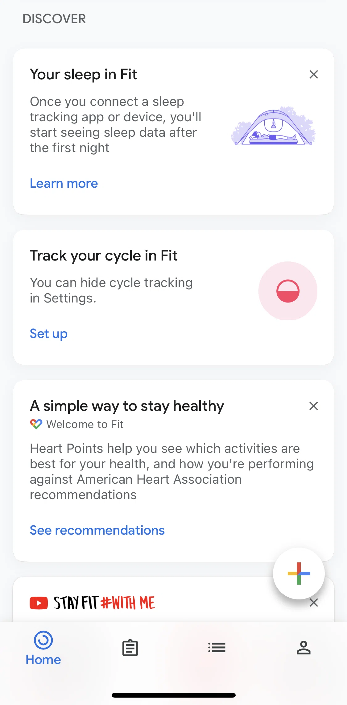Google Fit Screen screen in the See recommendations flow
