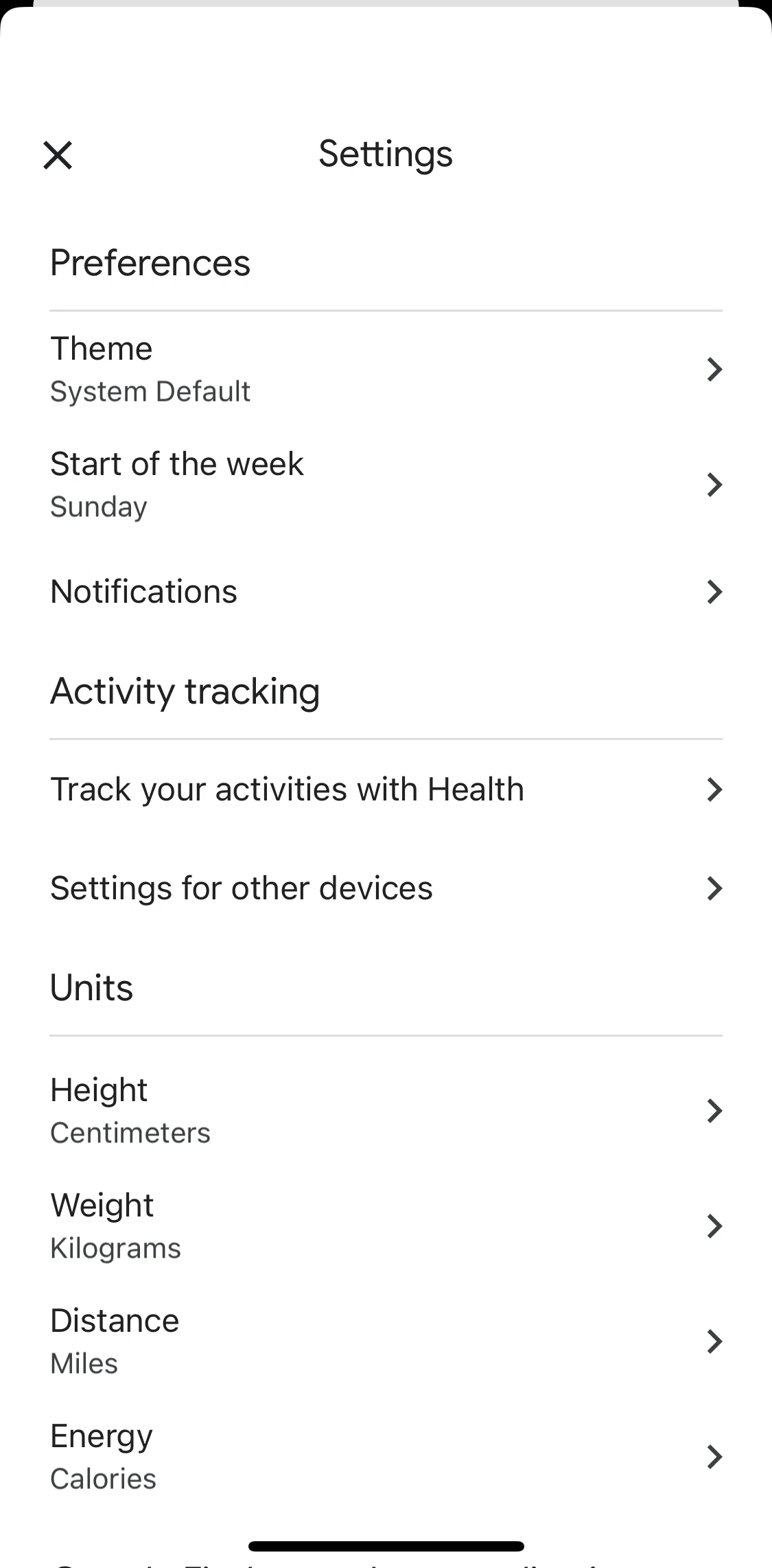 Google Fit Screen screen in the Switching to dark mode flow