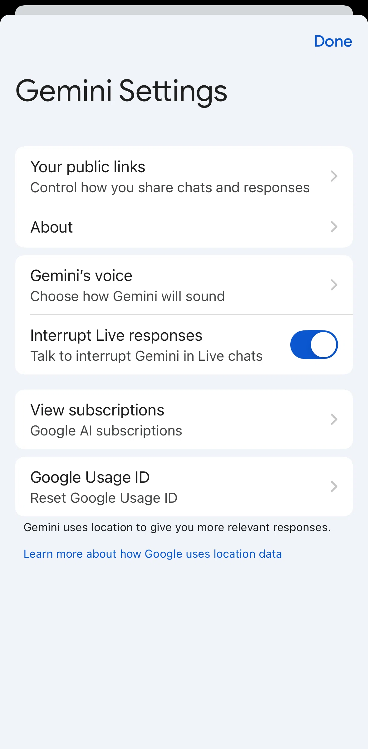 Google Gemini Screen screen in the Changing gemini voice flow