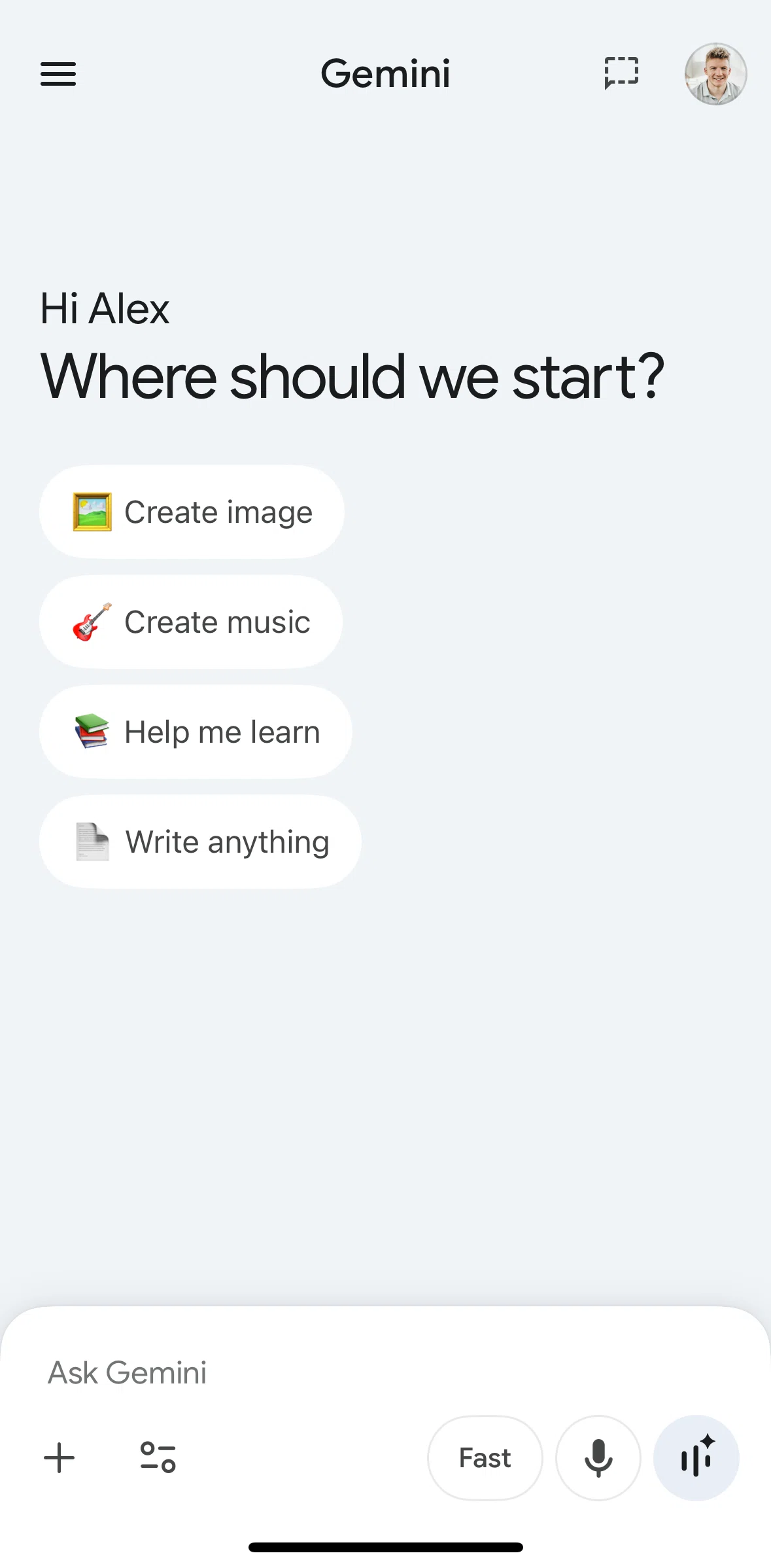 Google Gemini Screen screen in the Creating an image flow