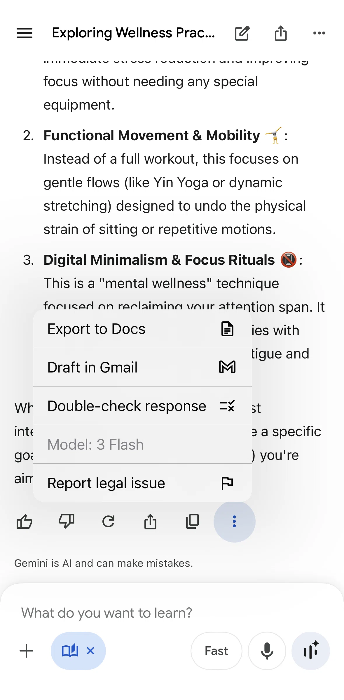 Google Gemini Screen screen in the Double-checking response flow