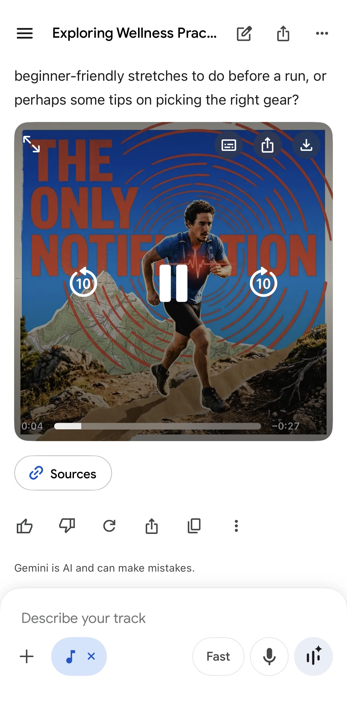 Google Gemini Screen screen in the Downloading an audio flow