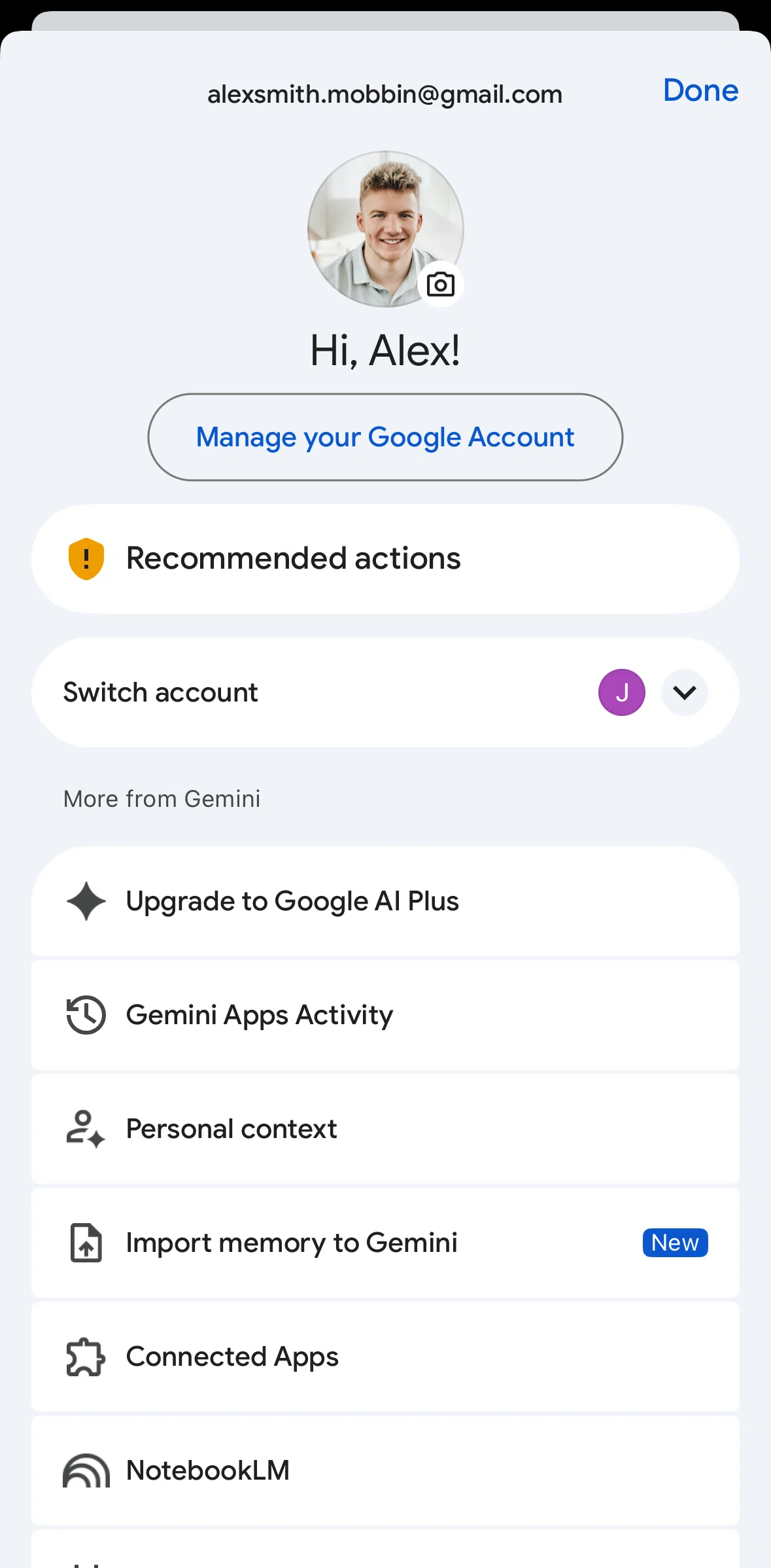 Google Gemini Screen screen in the Importing memory to Gemini flow