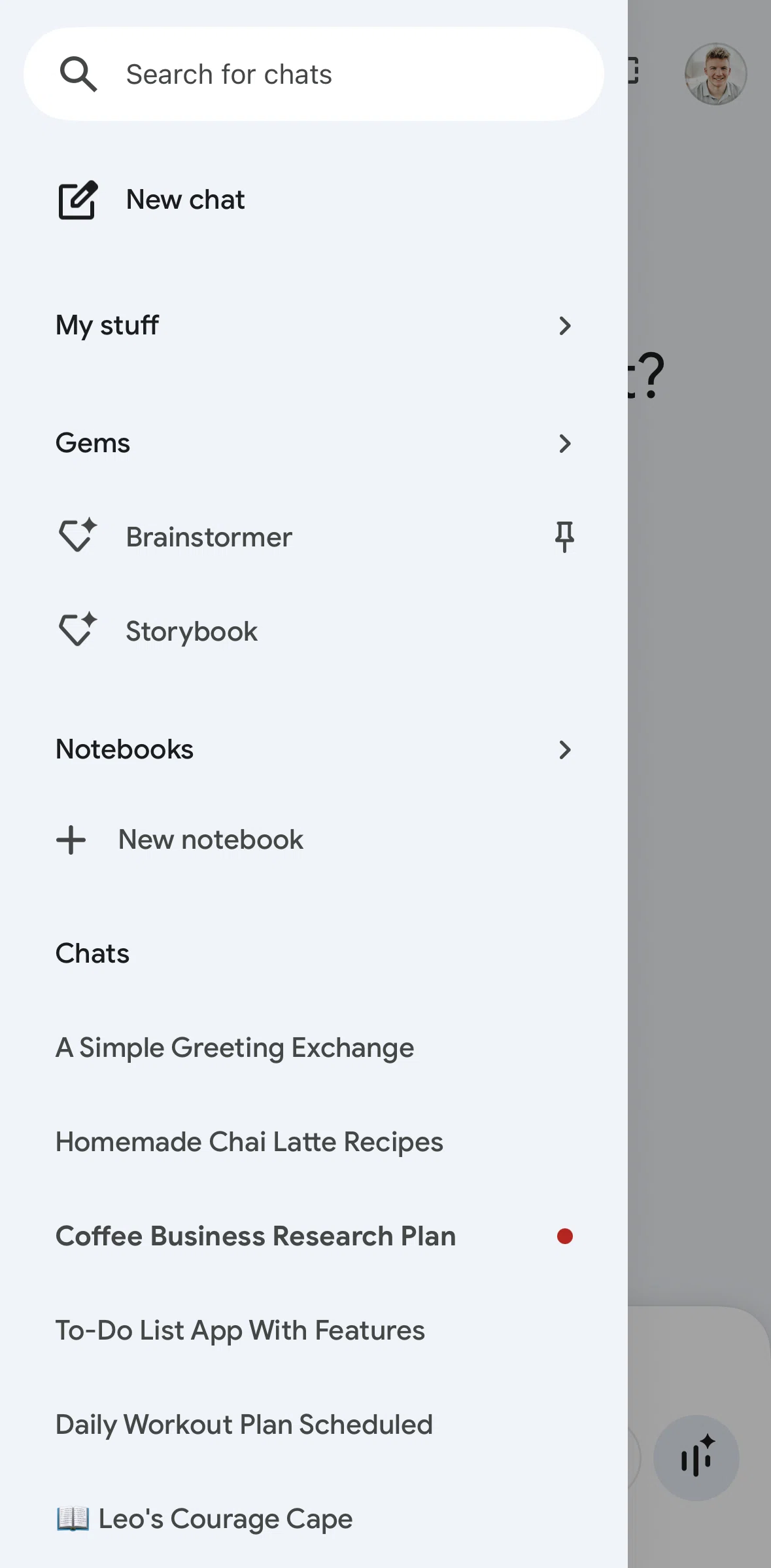 Google Gemini Screen screen in the My stuff flow