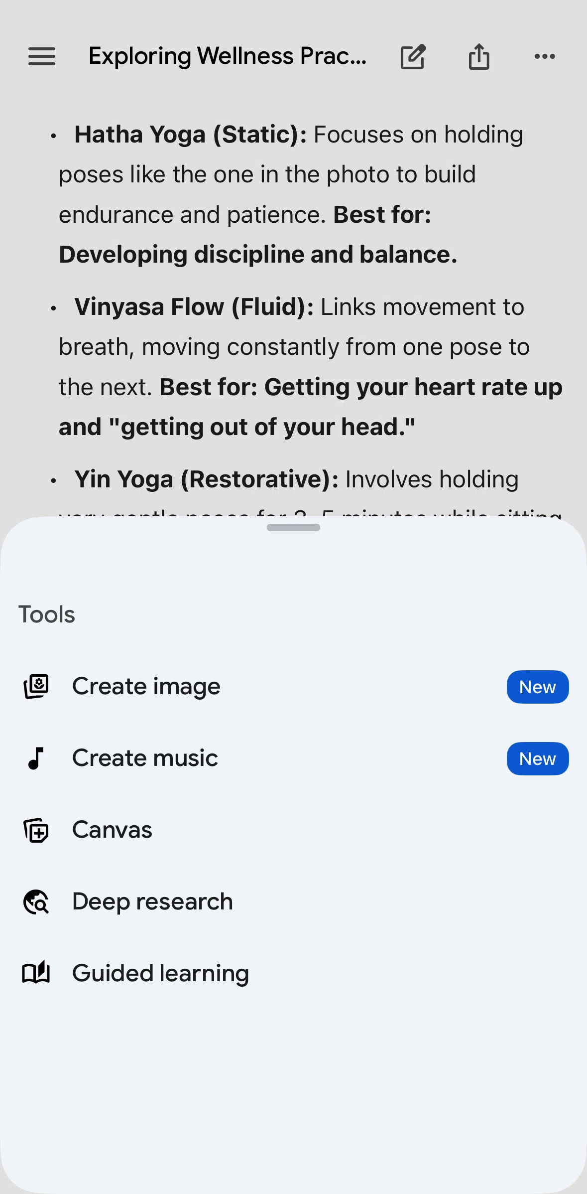 Google Gemini Screen screen in the Researching with deep research flow