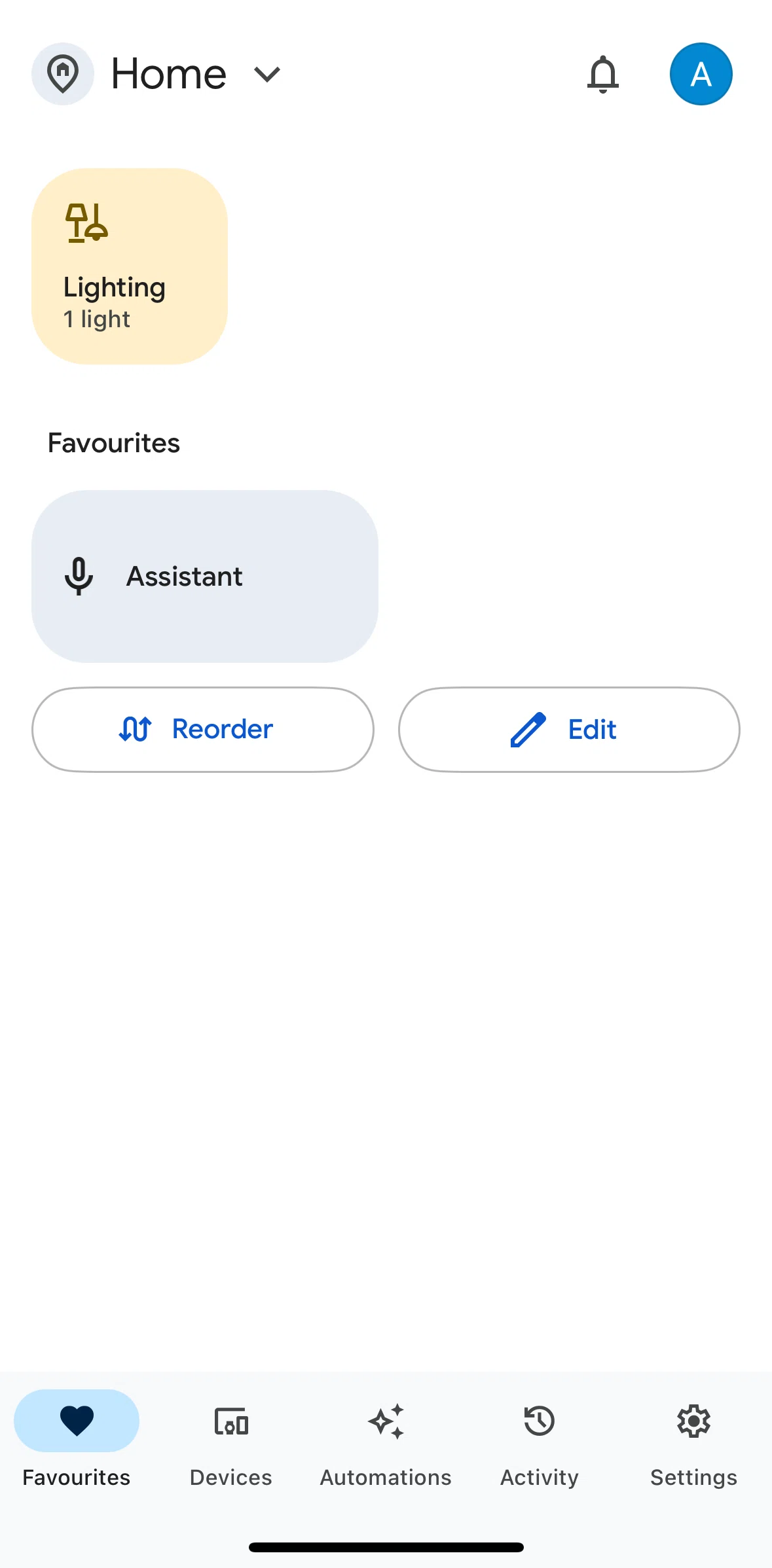 Google Home Screen screen in the Adding a devices to favorites flow