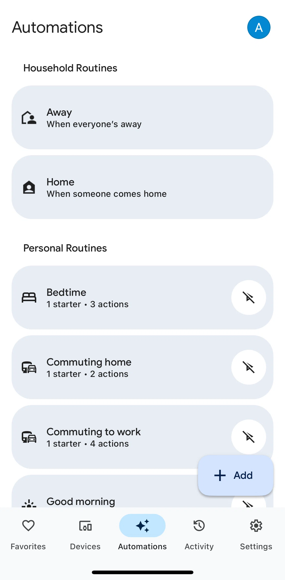 Google Home Screen screen in the Adding a routine flow