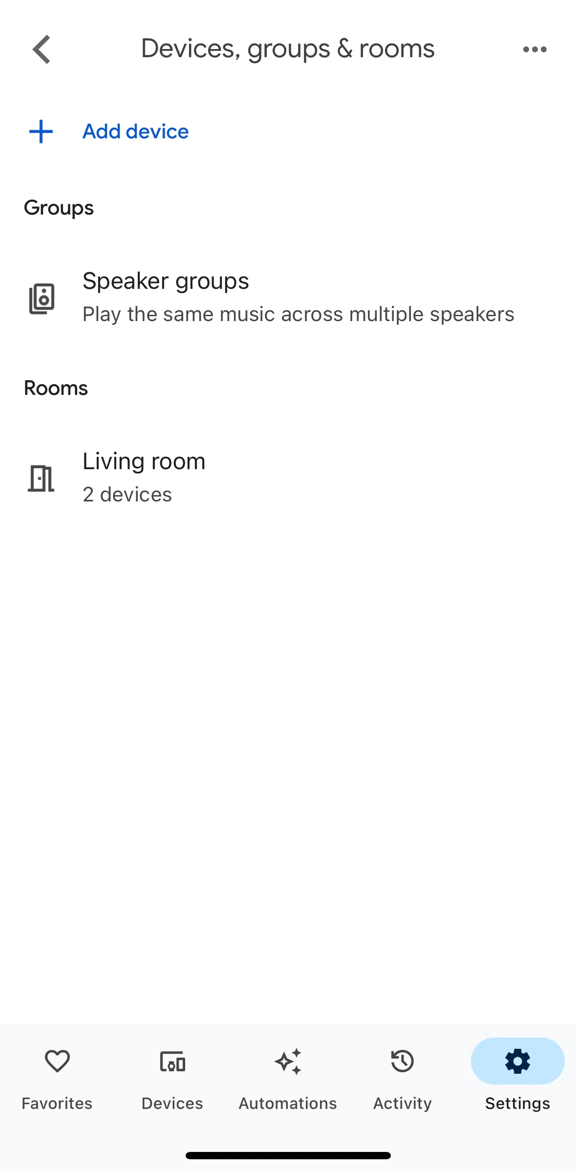 Google Home Screen screen in the Adding new devices to room flow