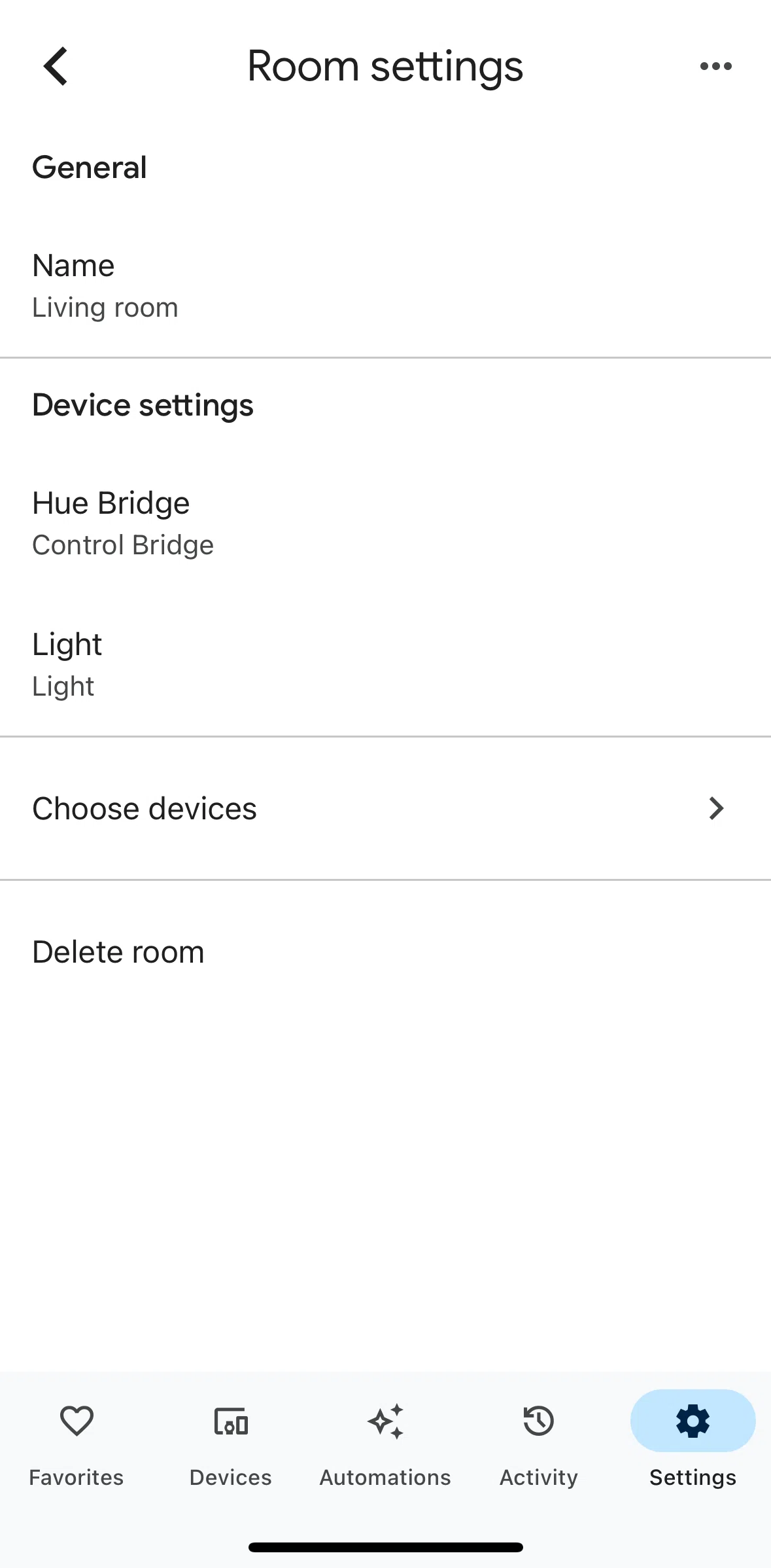 Google Home Screen screen in the Deleting a room flow