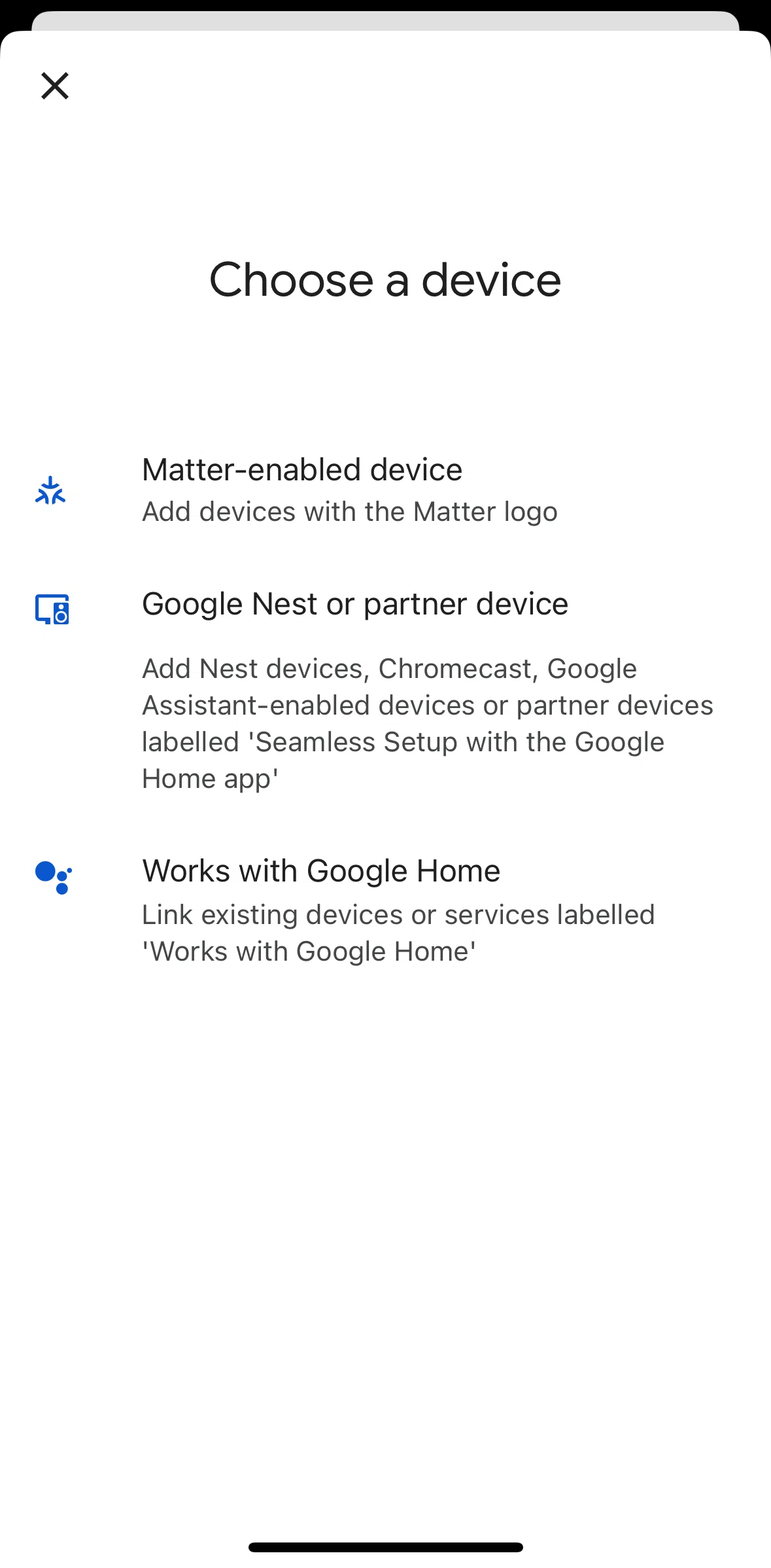 Google Home Screen screen in the Unlinking a device flow