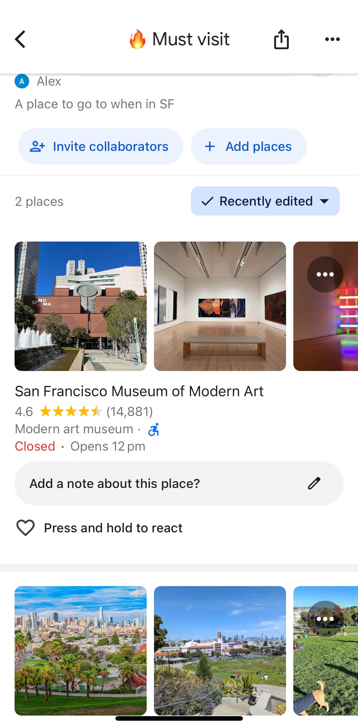 Google Maps Screen screen in the Adding a note to a place flow