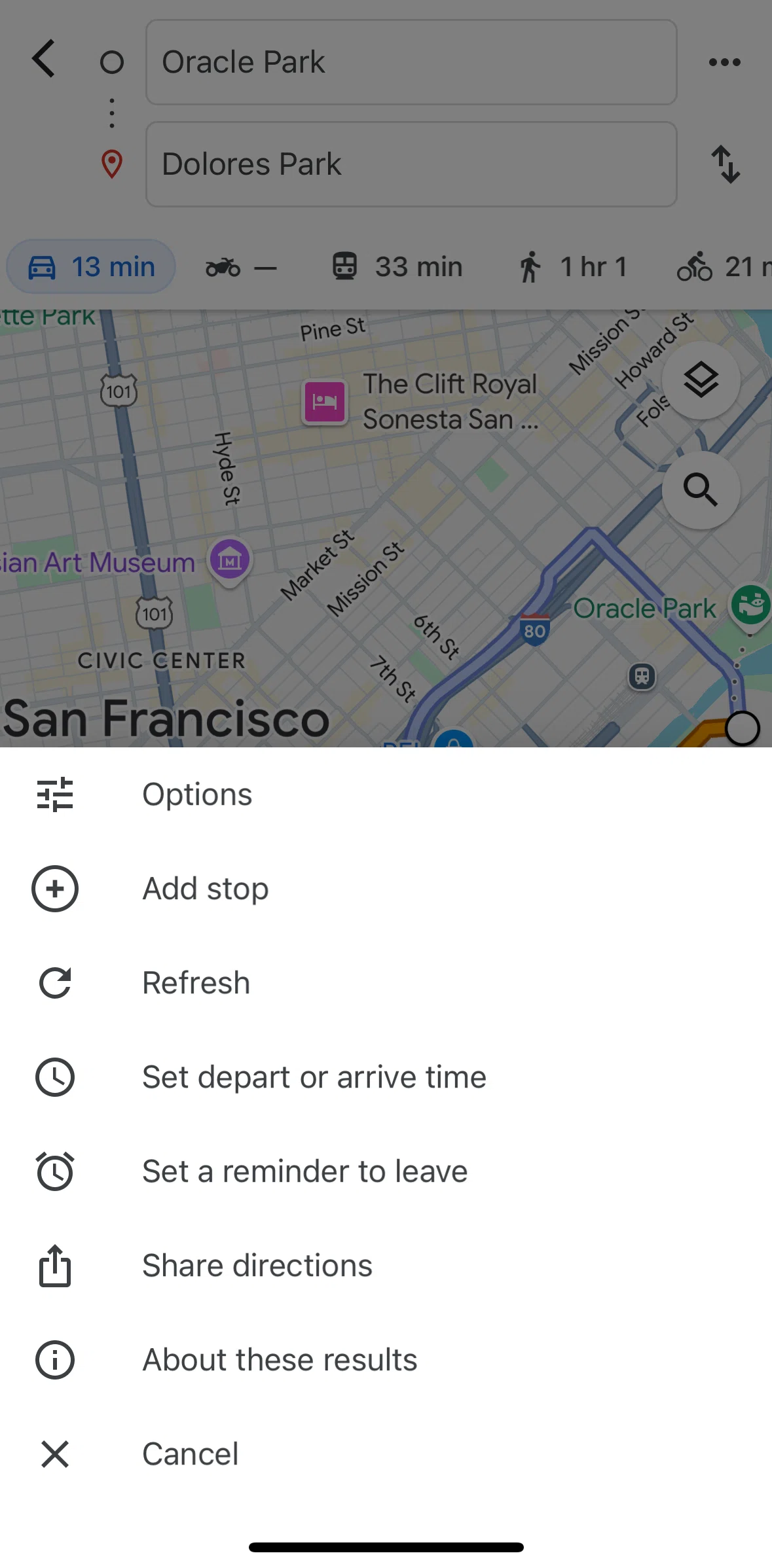 Google Maps Screen screen in the Adding a stop flow