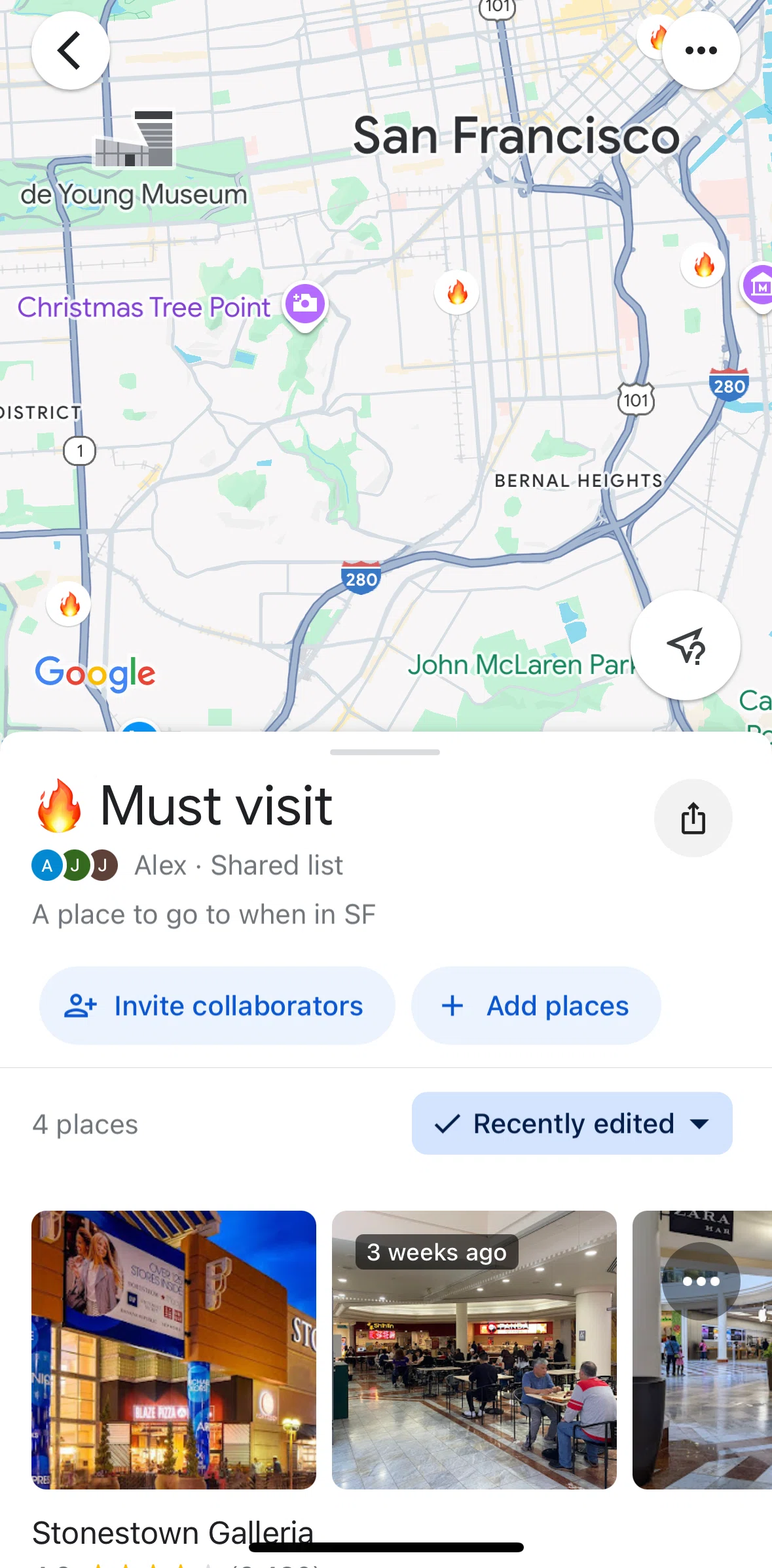 Google Maps Screen screen in the Editing a list flow