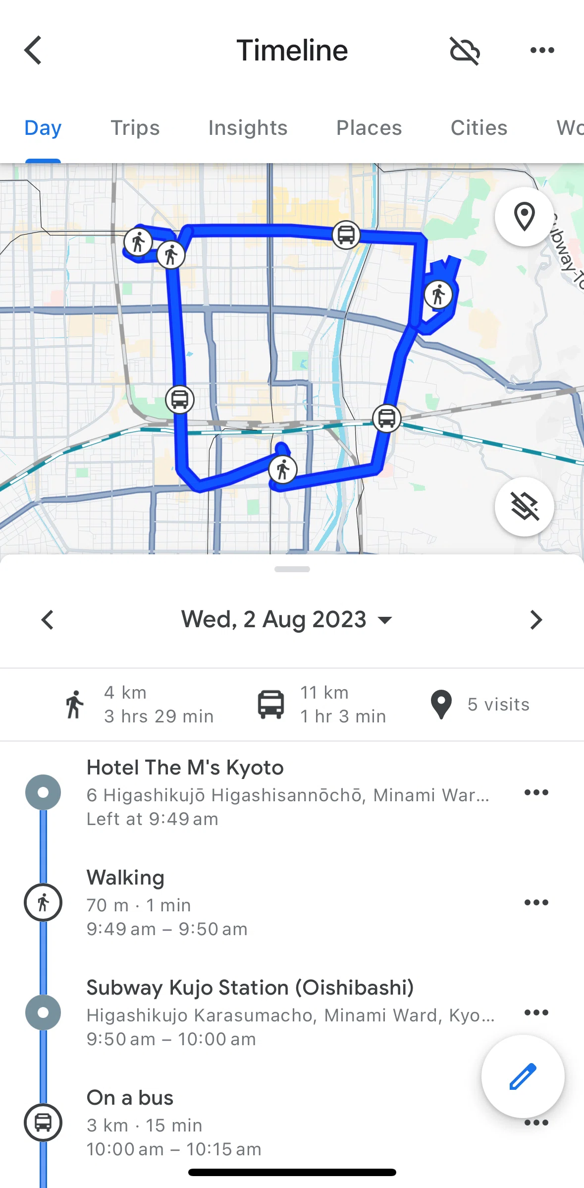 Google Maps Screen screen in the Editing day flow