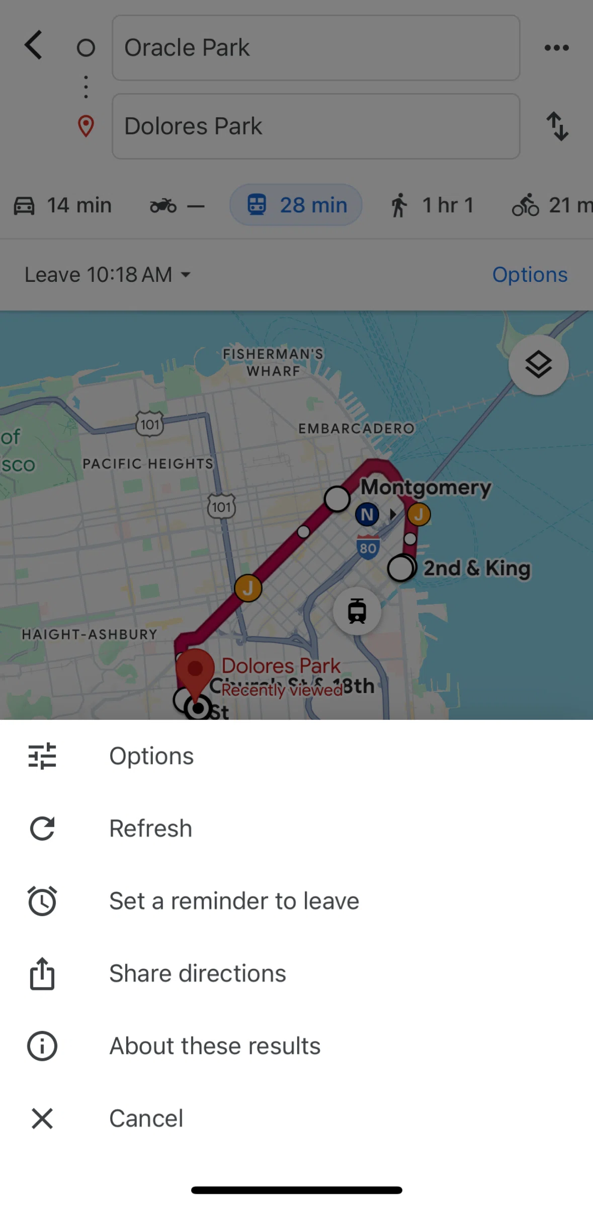 Google Maps Screen screen in the Editing trip options (public transport) flow
