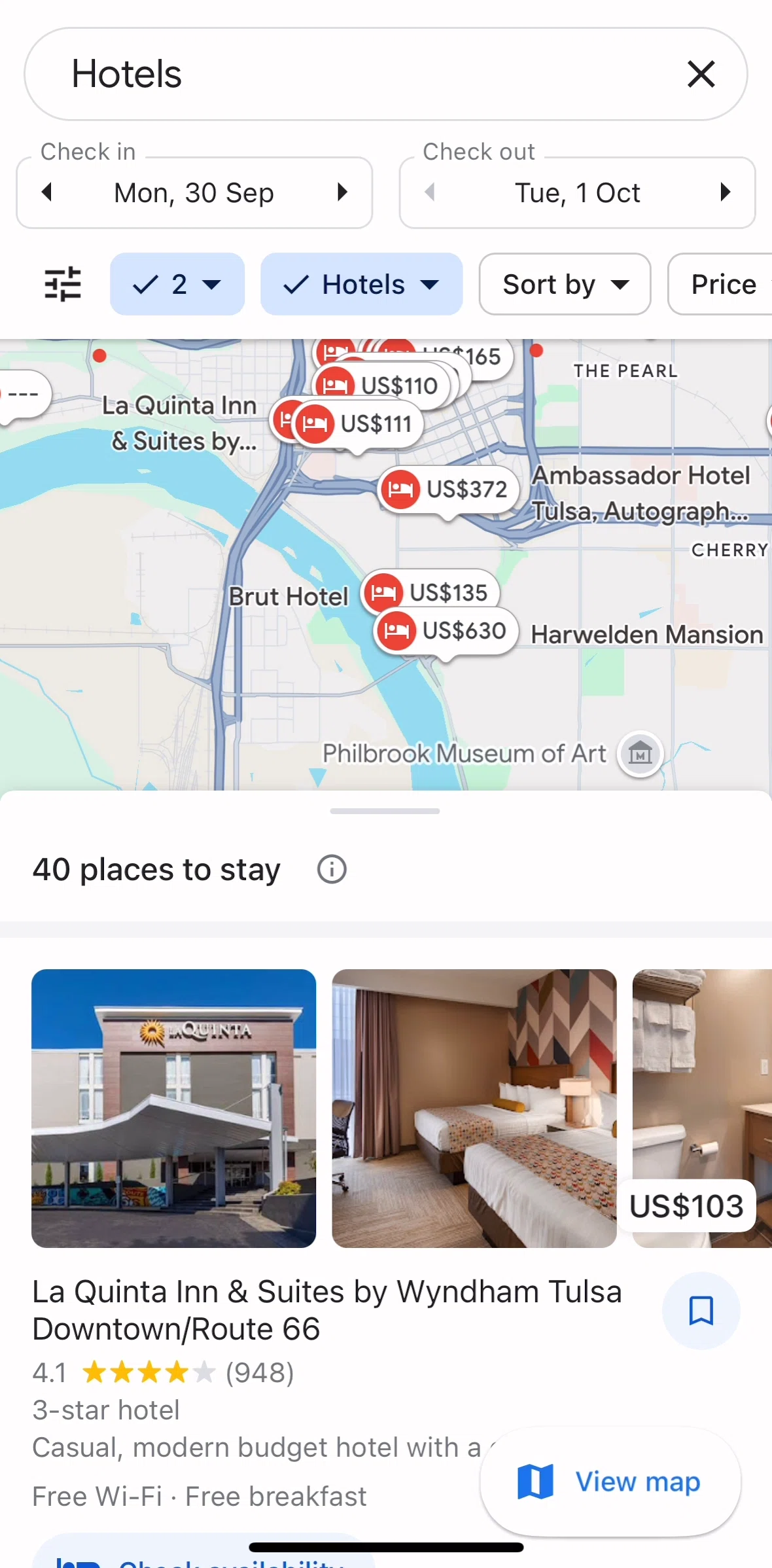 Google Maps Screen screen in the Filtering hotels flow