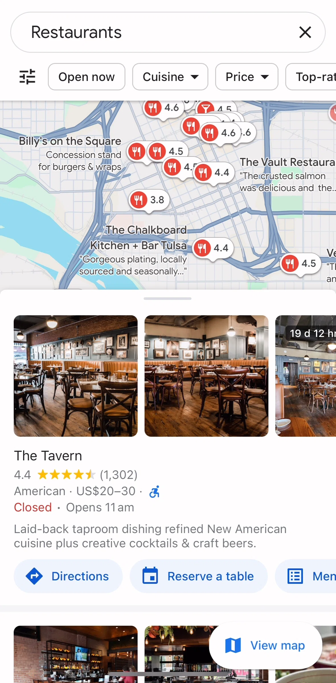 Google Maps Screen screen in the Filtering restaurants flow