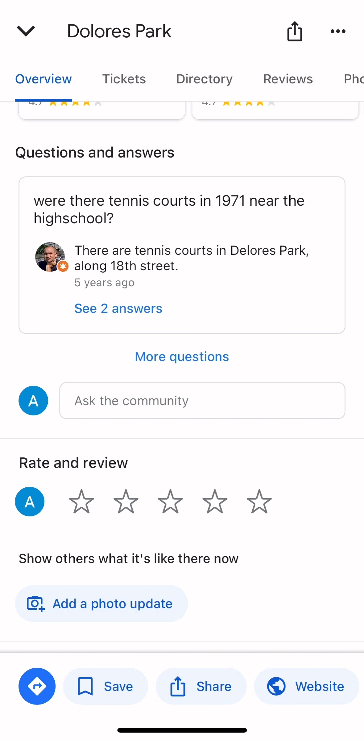 Google Maps Screen screen in the Questions and answers flow