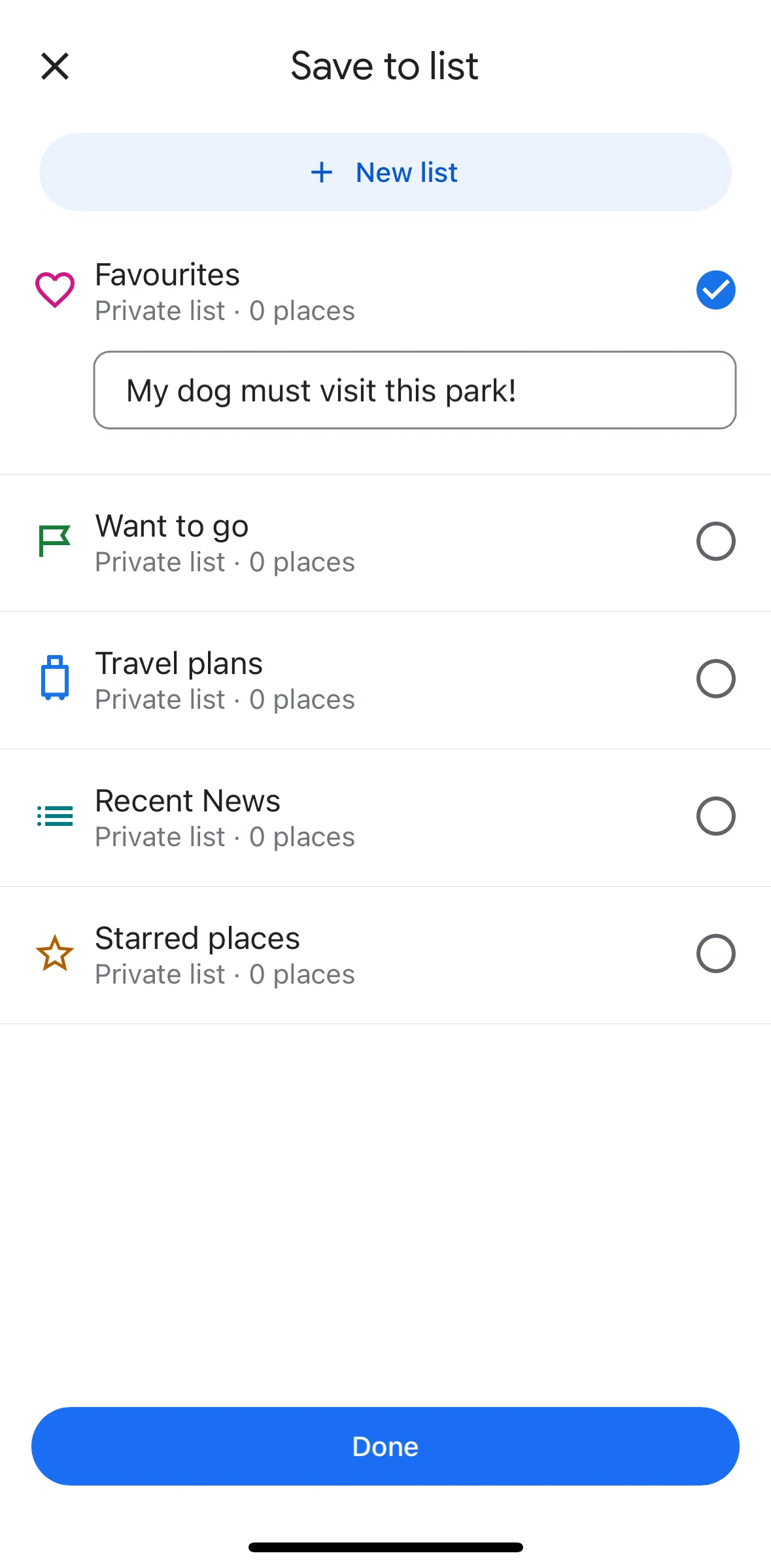 Google Maps Screen screen in the Removing a place from a list flow