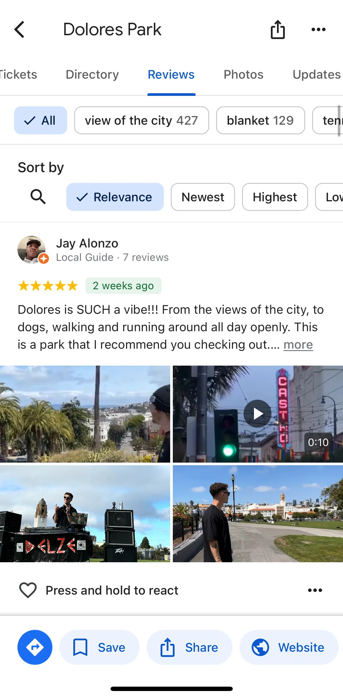 Google Maps Screen screen in the View photos and videos flow