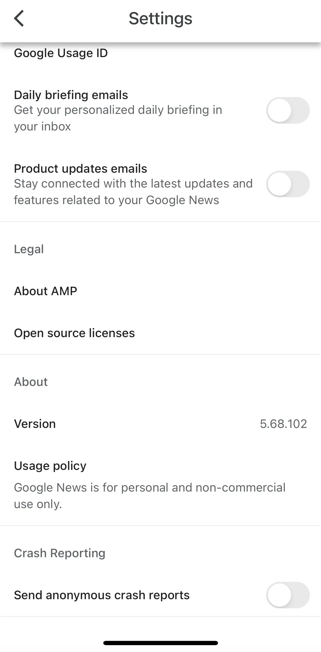 Google News Screen screen in the Resetting Google ID usage flow