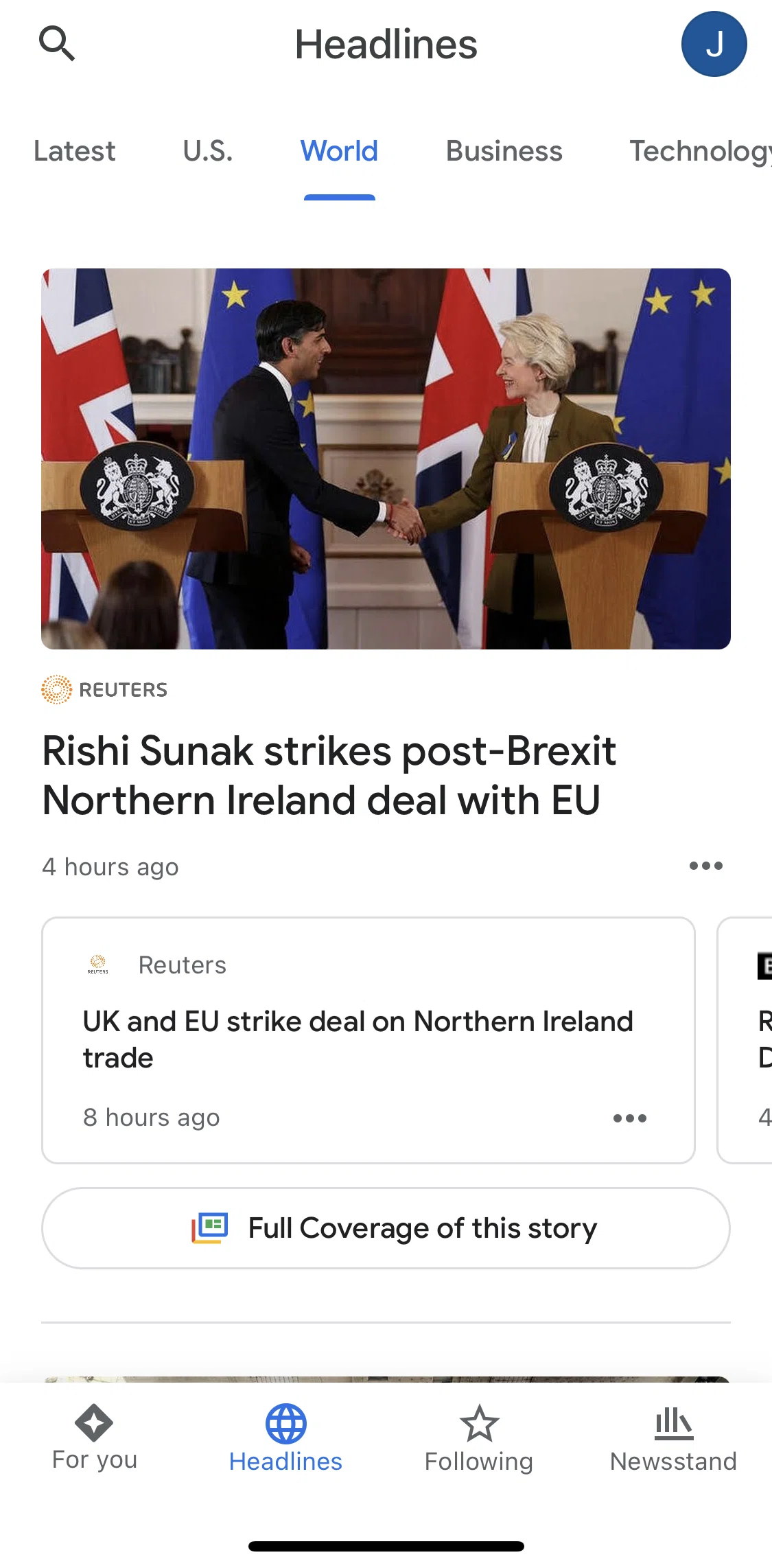 Google News Screen screen in the Sharing full coverage flow
