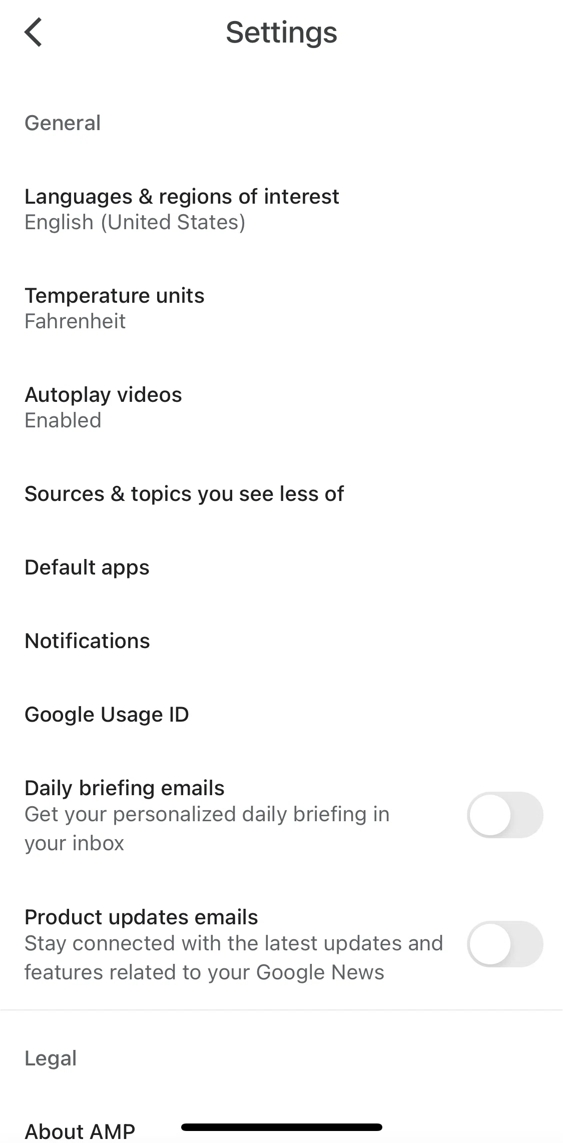 Google News Screen screen in the Turning on daily email briefings flow