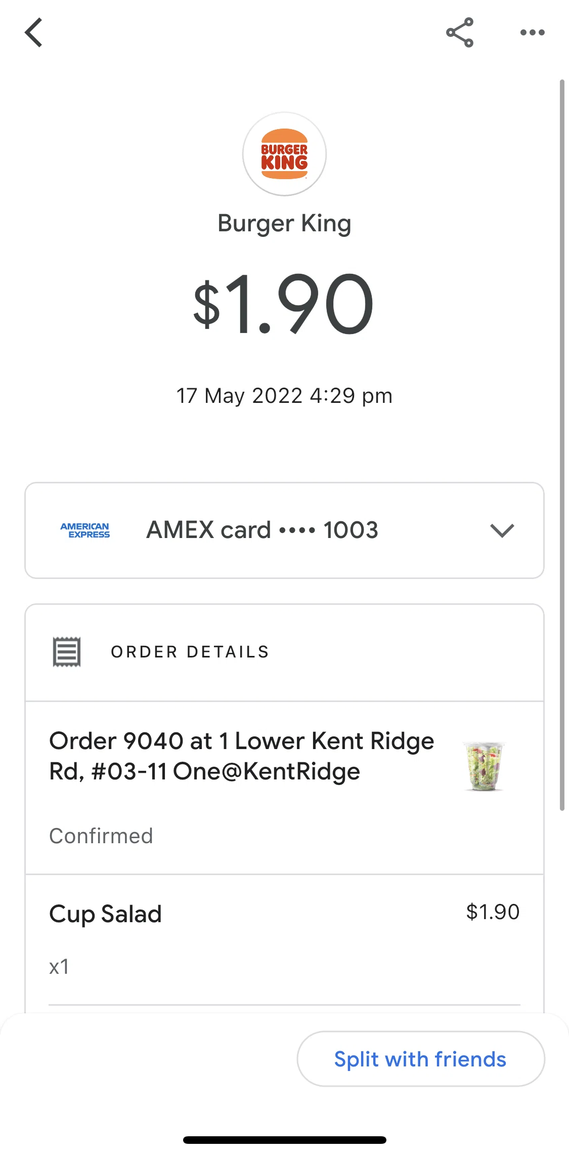 Google Pay Screen screen in the Requesting to split a bill flow