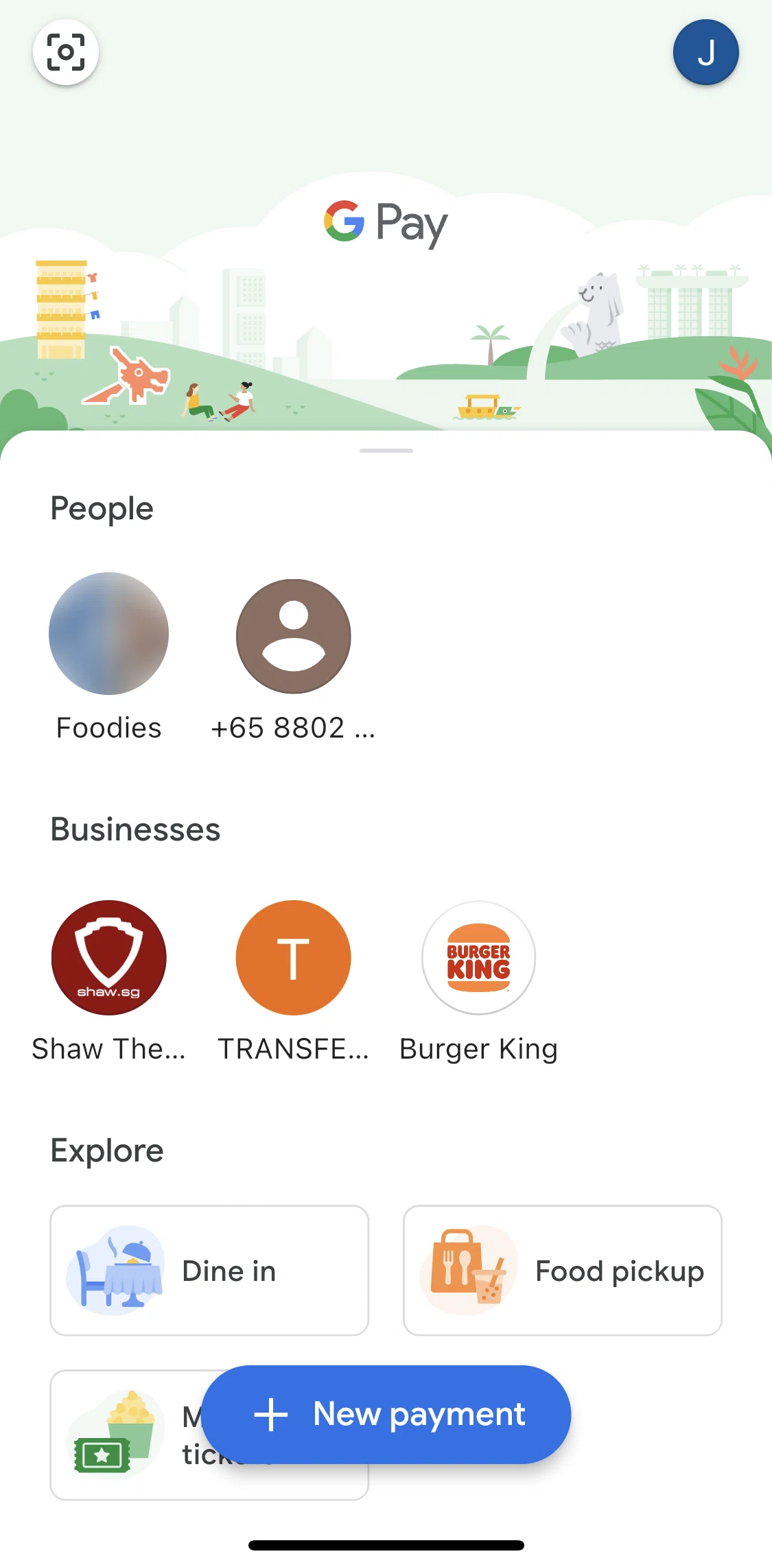 Google Pay Screen screen in the Sending messages to a friend flow