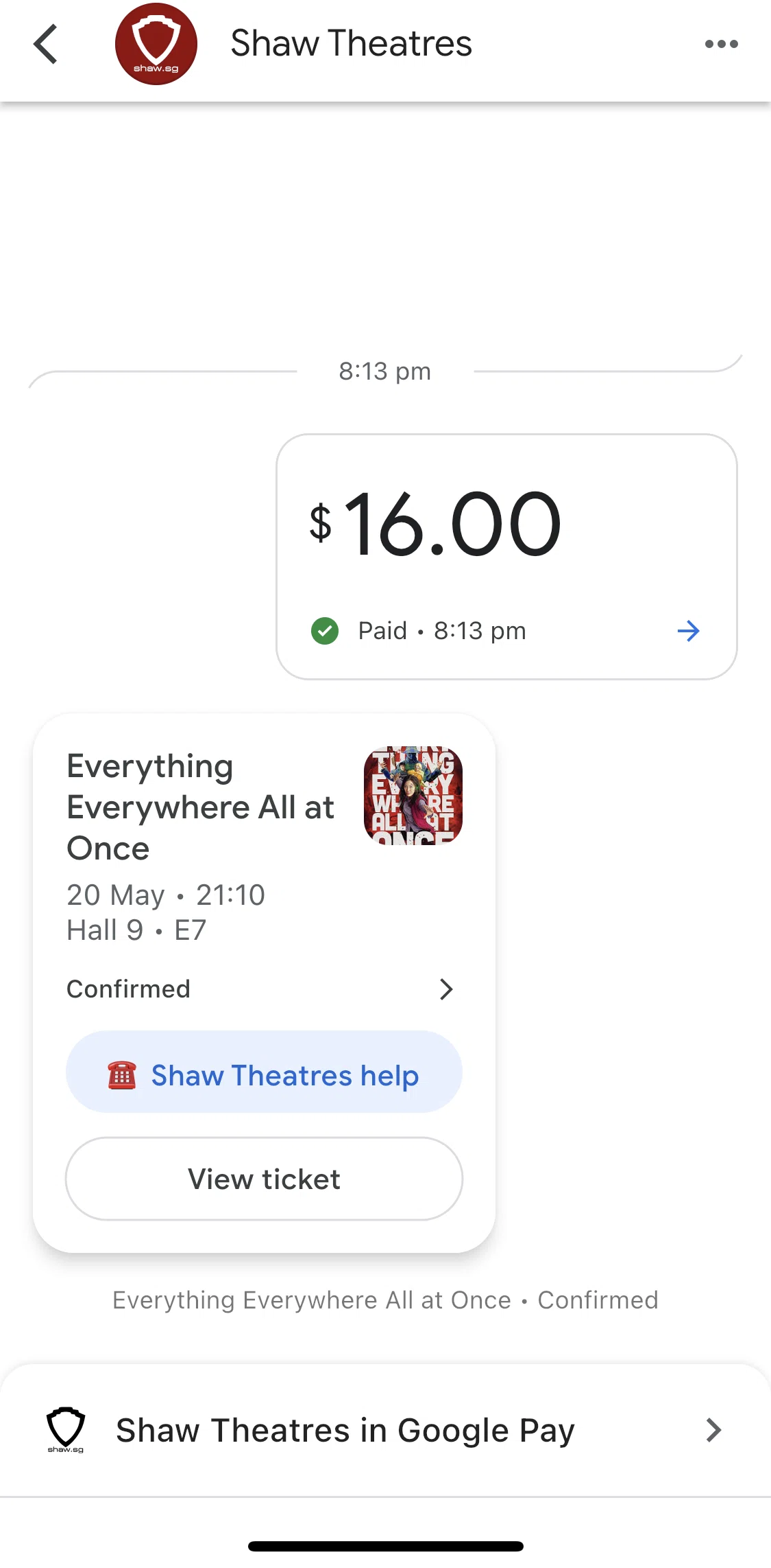 Google Pay Screen screen in the Ticket detail flow