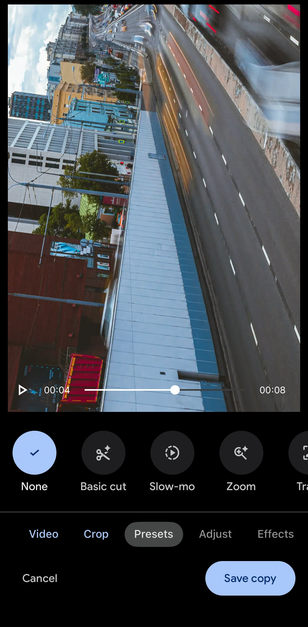 Google Photos Screen screen in the Adding a basic cut preset flow