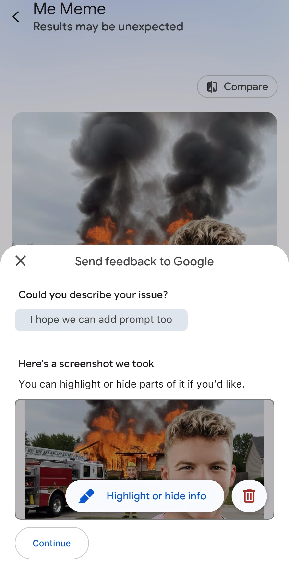 Google Photos Screen screen in the Adding a highlight flow