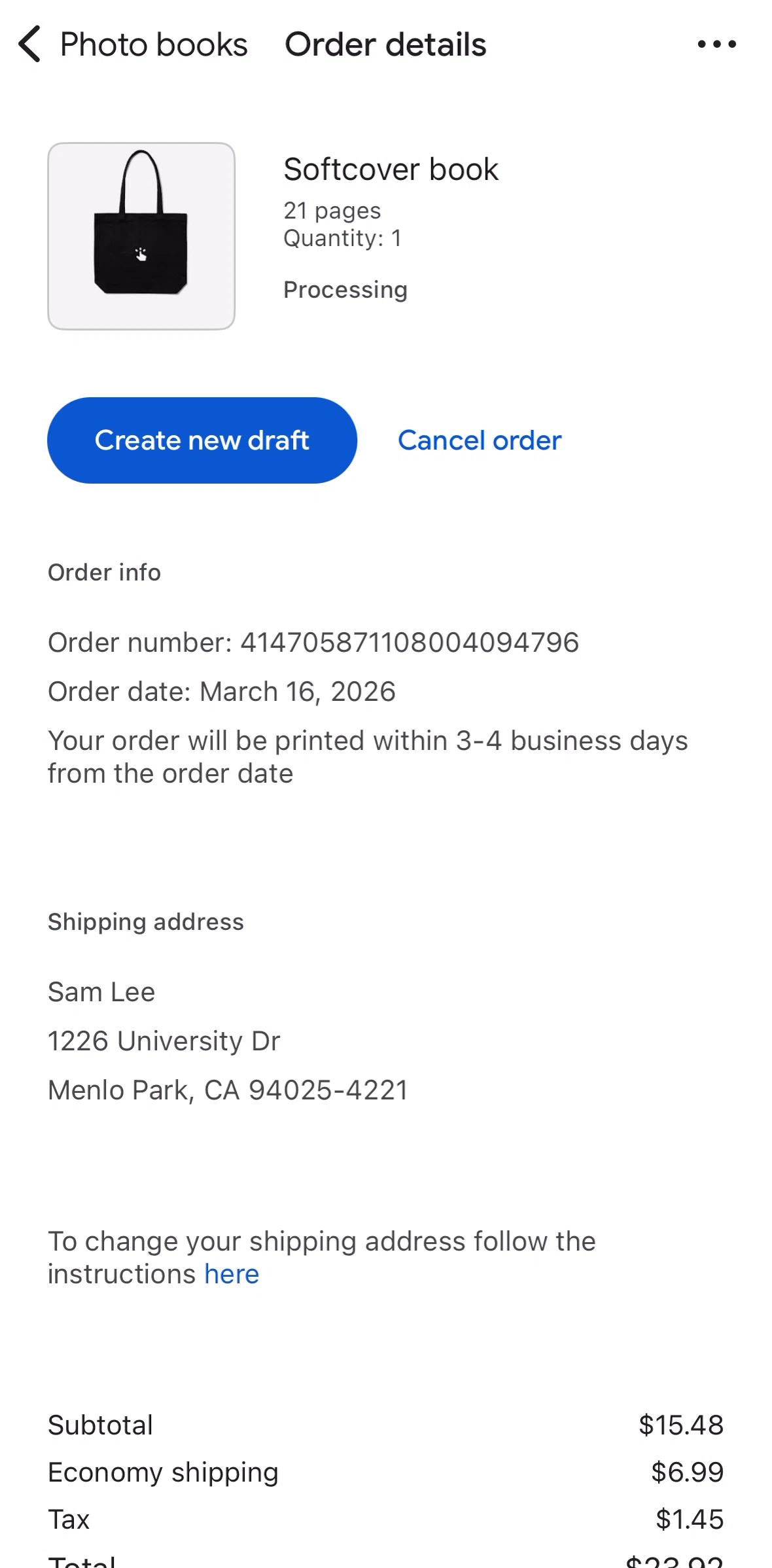 Google Photos Screen screen in the Canceling an order flow