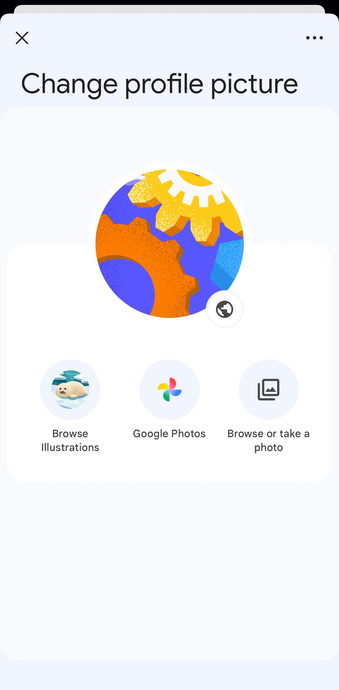 Google Photos Screen screen in the Changing a profile picture visibility flow