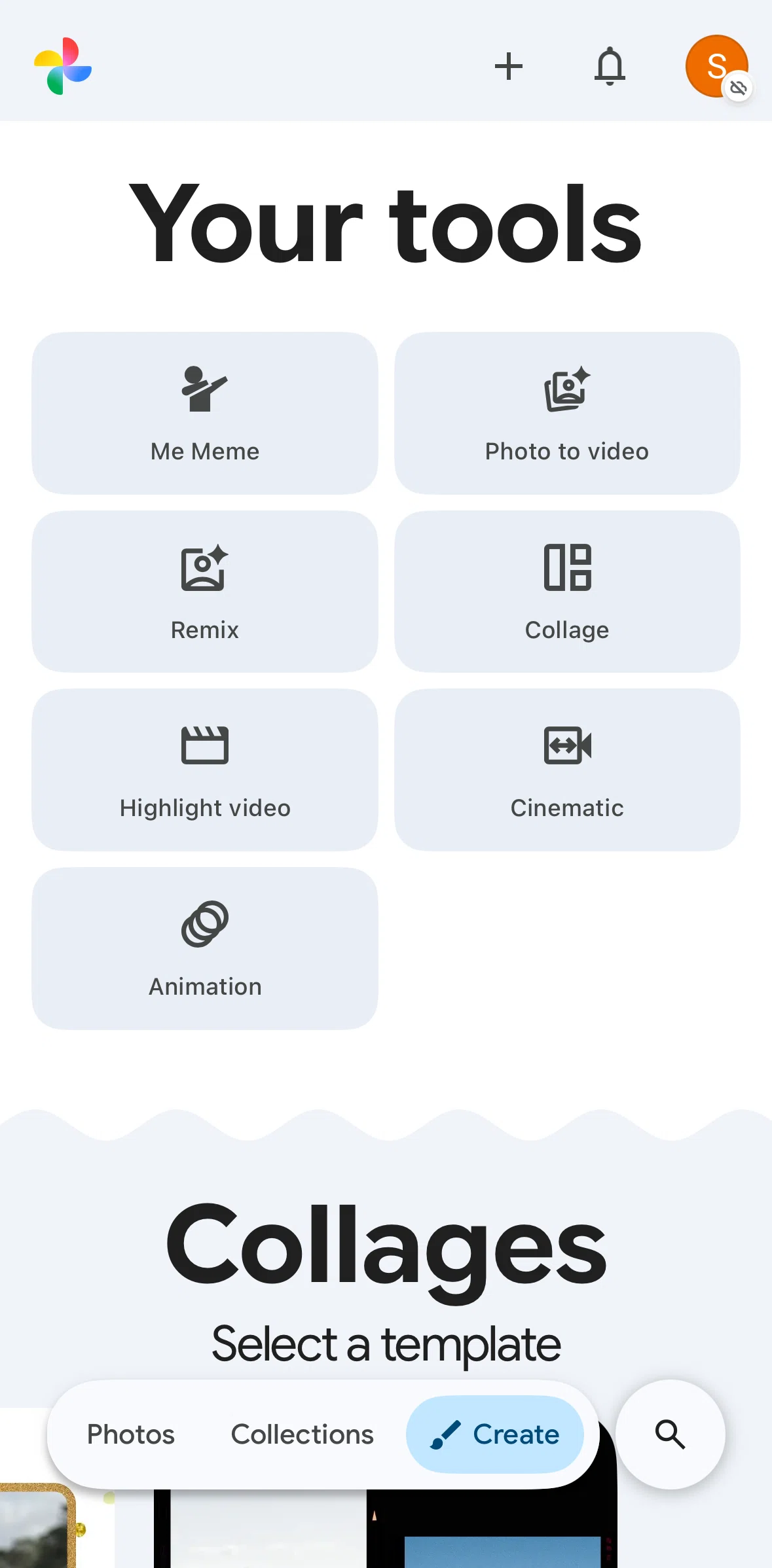Google Photos Screen screen in the Creating a photo to a video flow