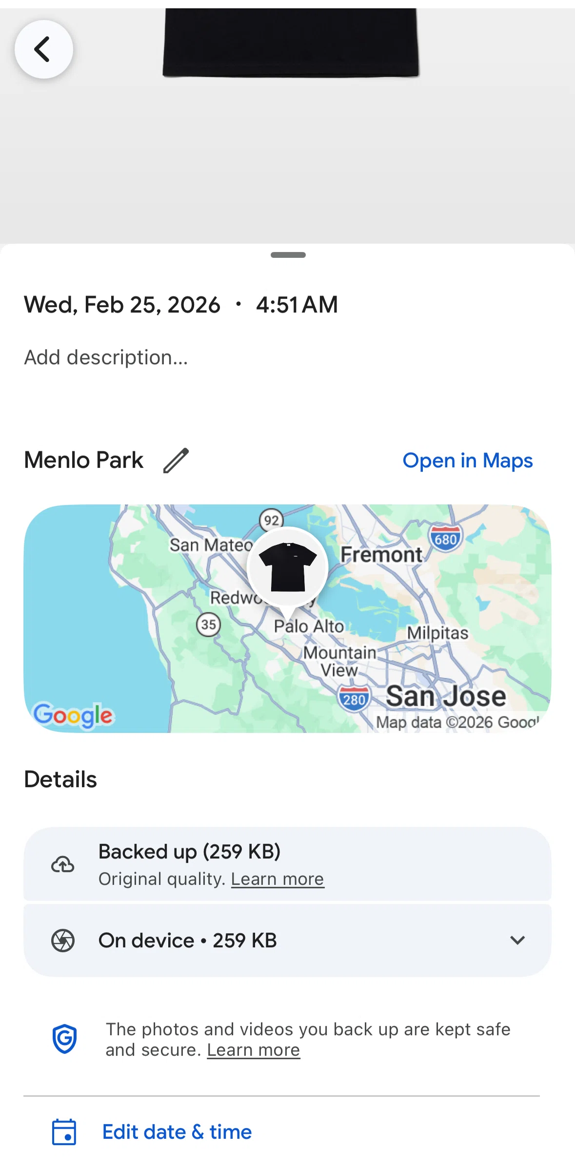 Google Photos Screen screen in the Editing a date & time flow