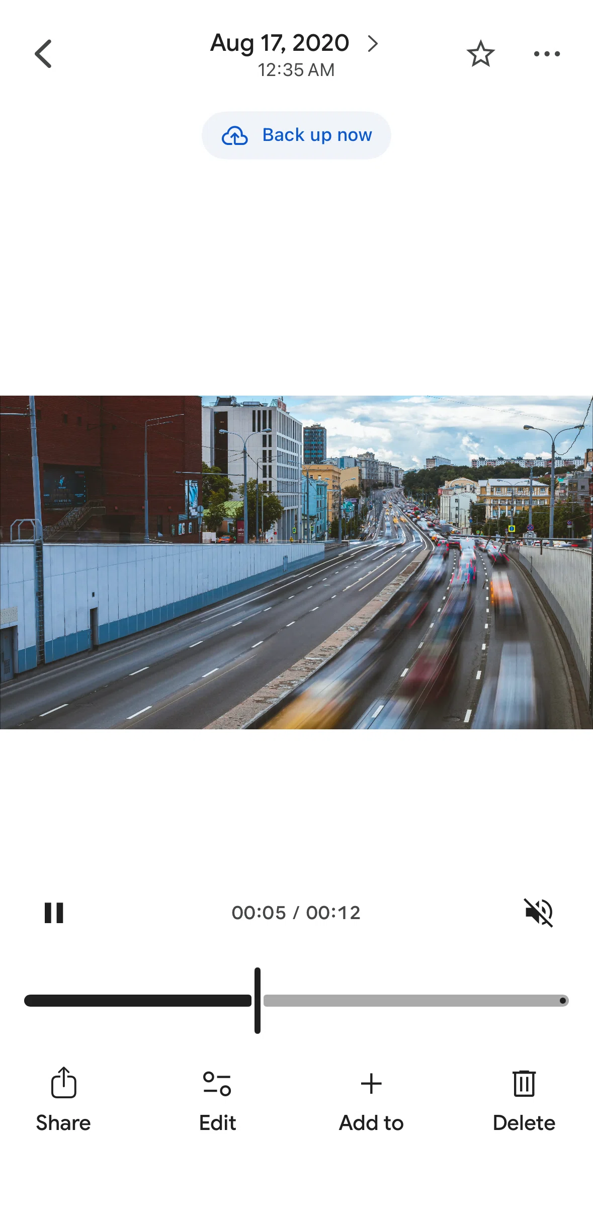Google Photos Screen screen in the Editing a video flow