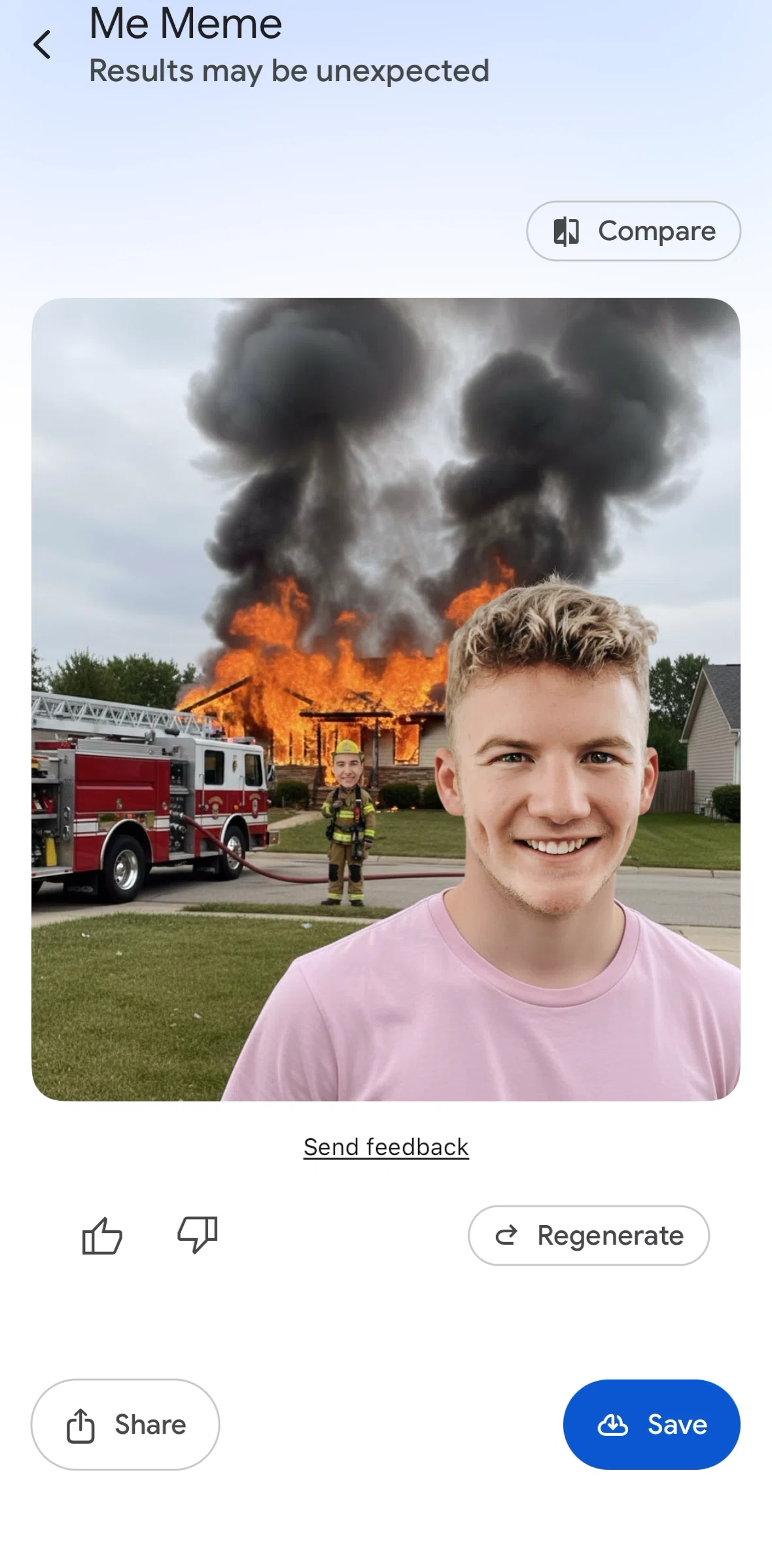 Google Photos Screen screen in the Giving feedback (Me Meme) flow