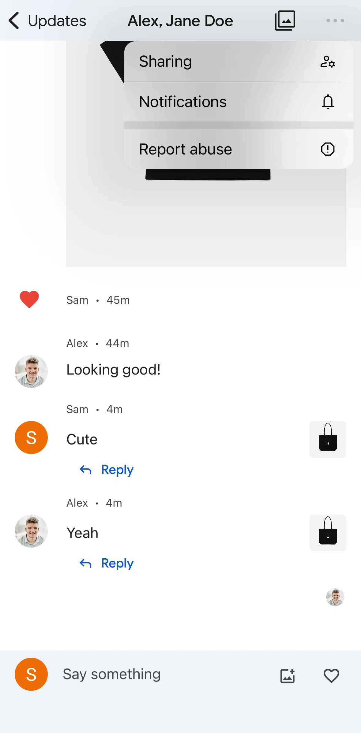 Google Photos Screen screen in the Reporting a chat flow