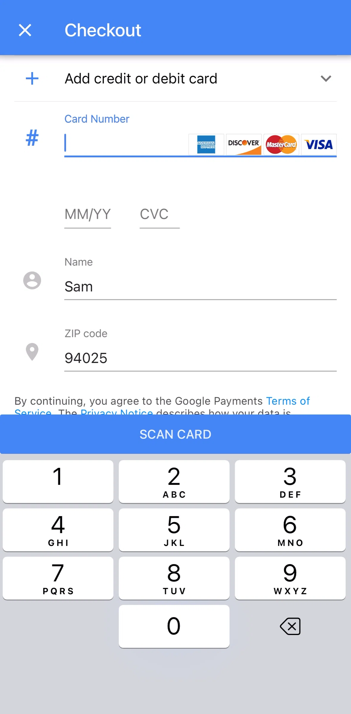 Google Photos Screen screen in the Scanning a card flow