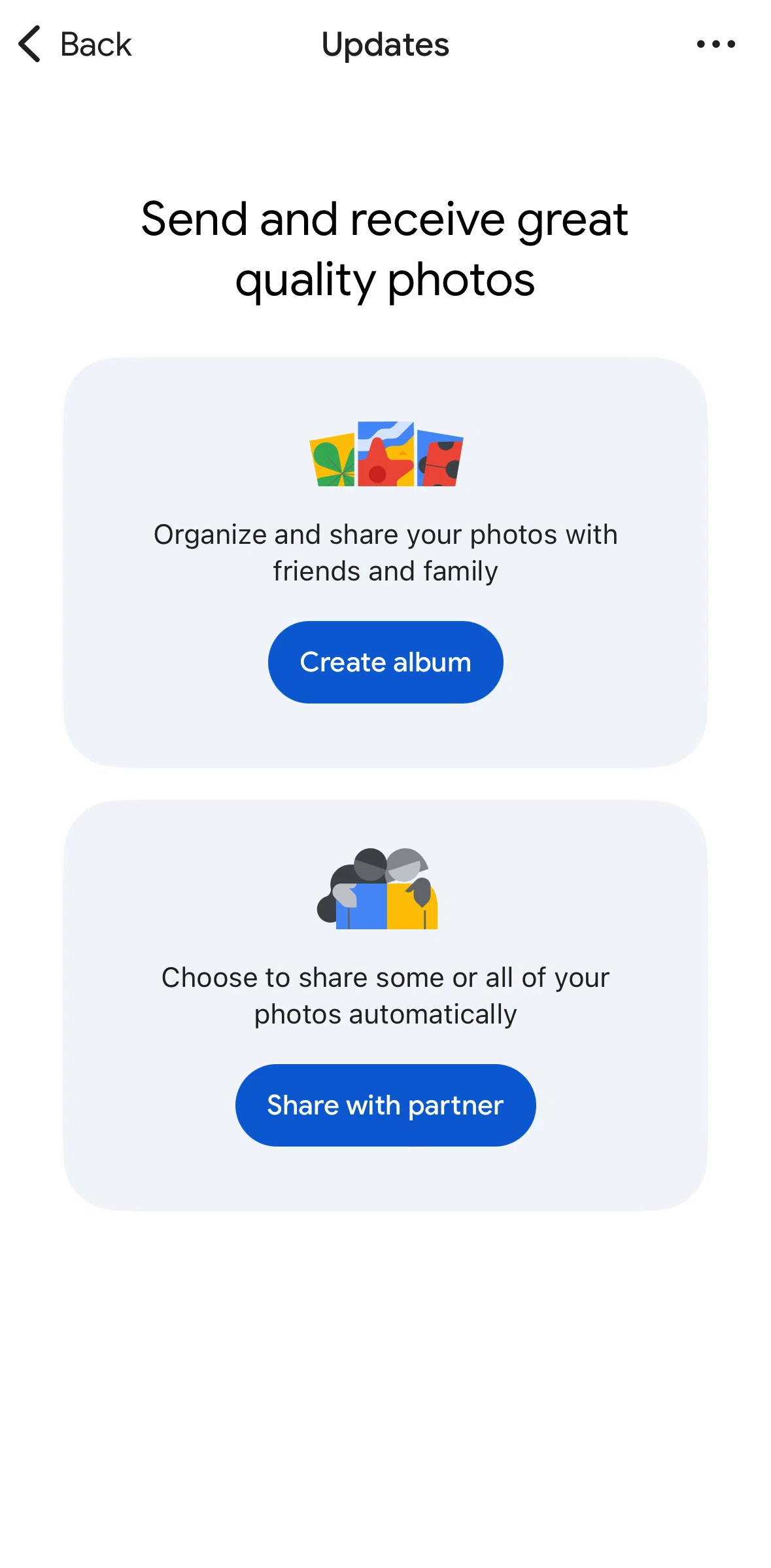 Google Photos Screen screen in the Sharing photos with partner flow