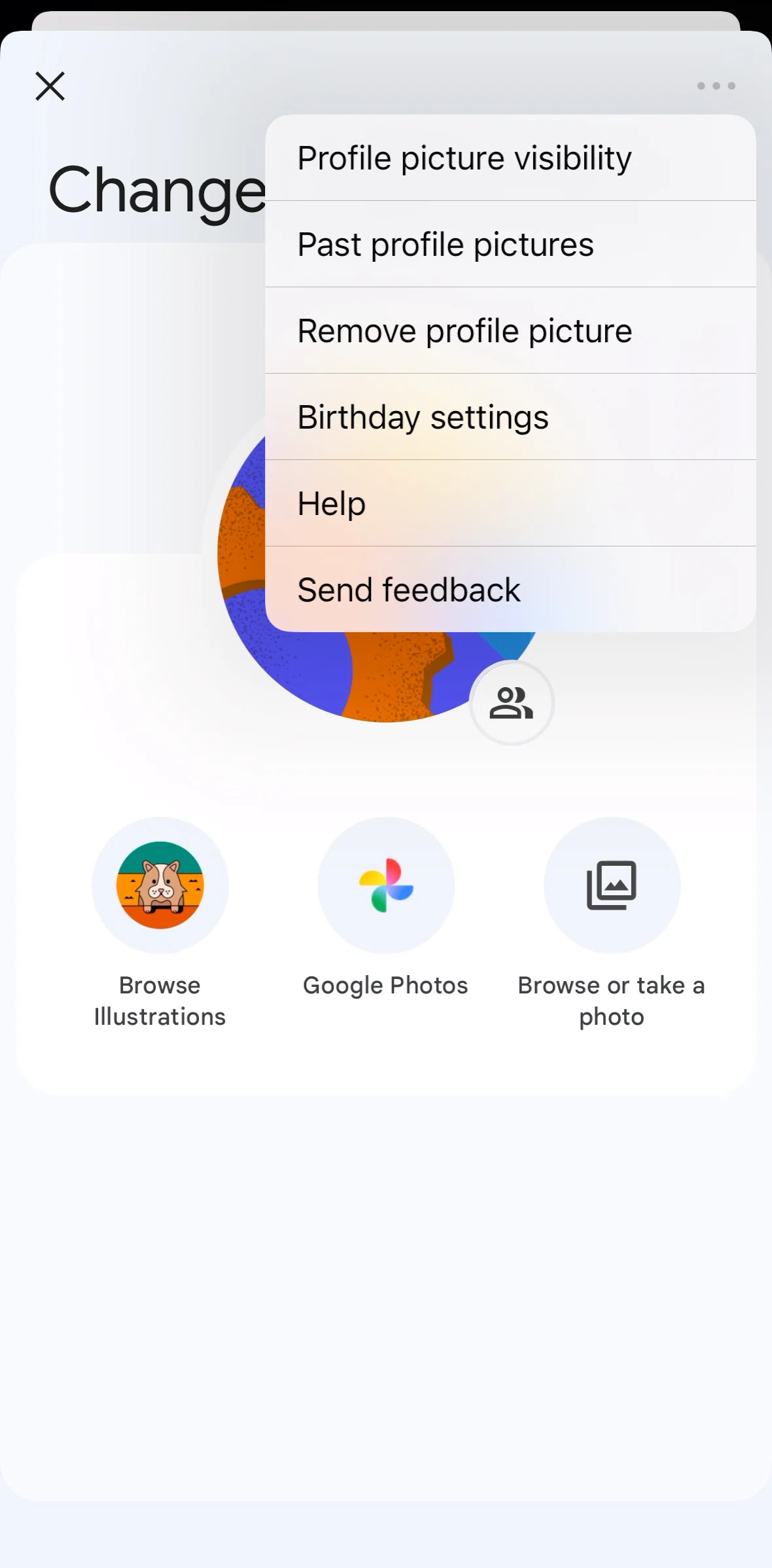 Google Photos Screen screen in the Updating birthday settings flow