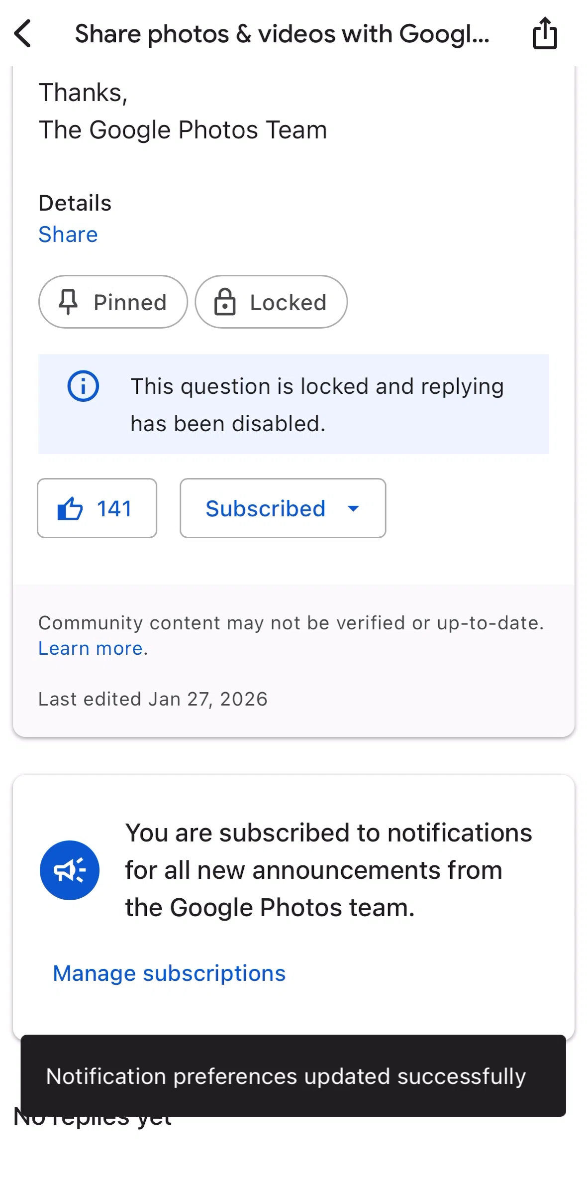 Google Photos Screen screen in the Updating subscription preferences flow
