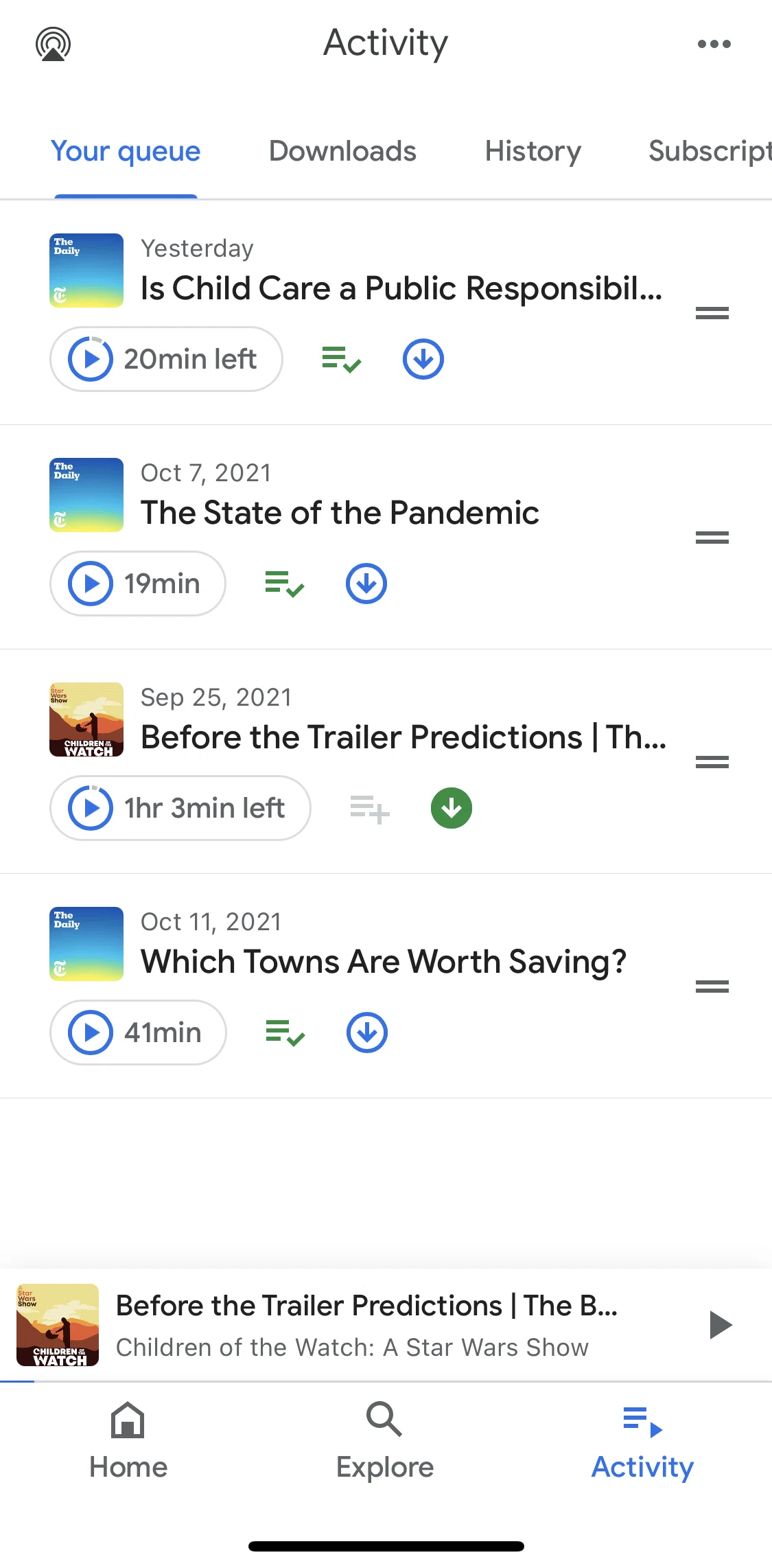 Google Podcasts Screen screen in the Clearing queue flow