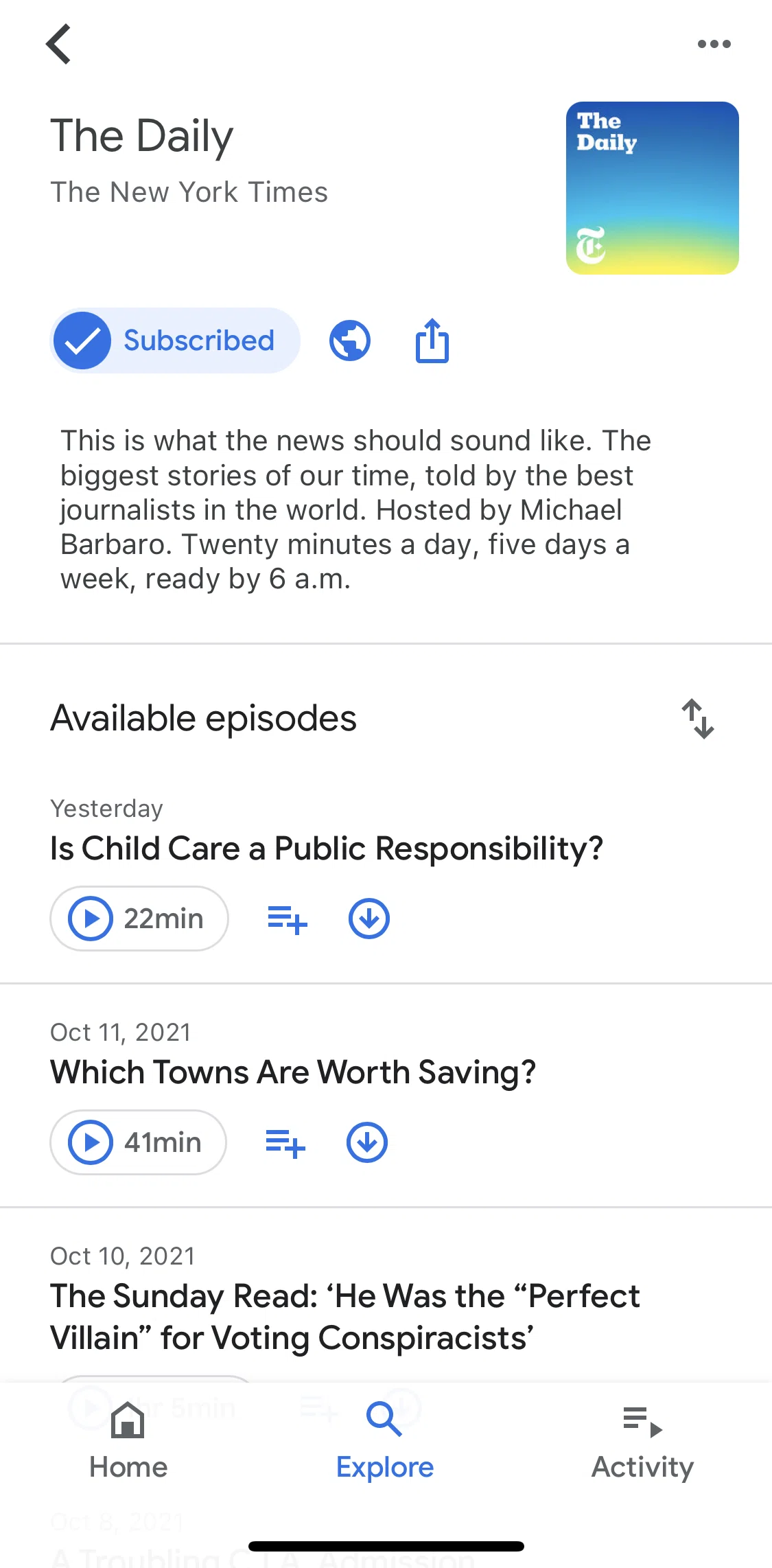 Google Podcasts Screen screen in the Playing an episode flow