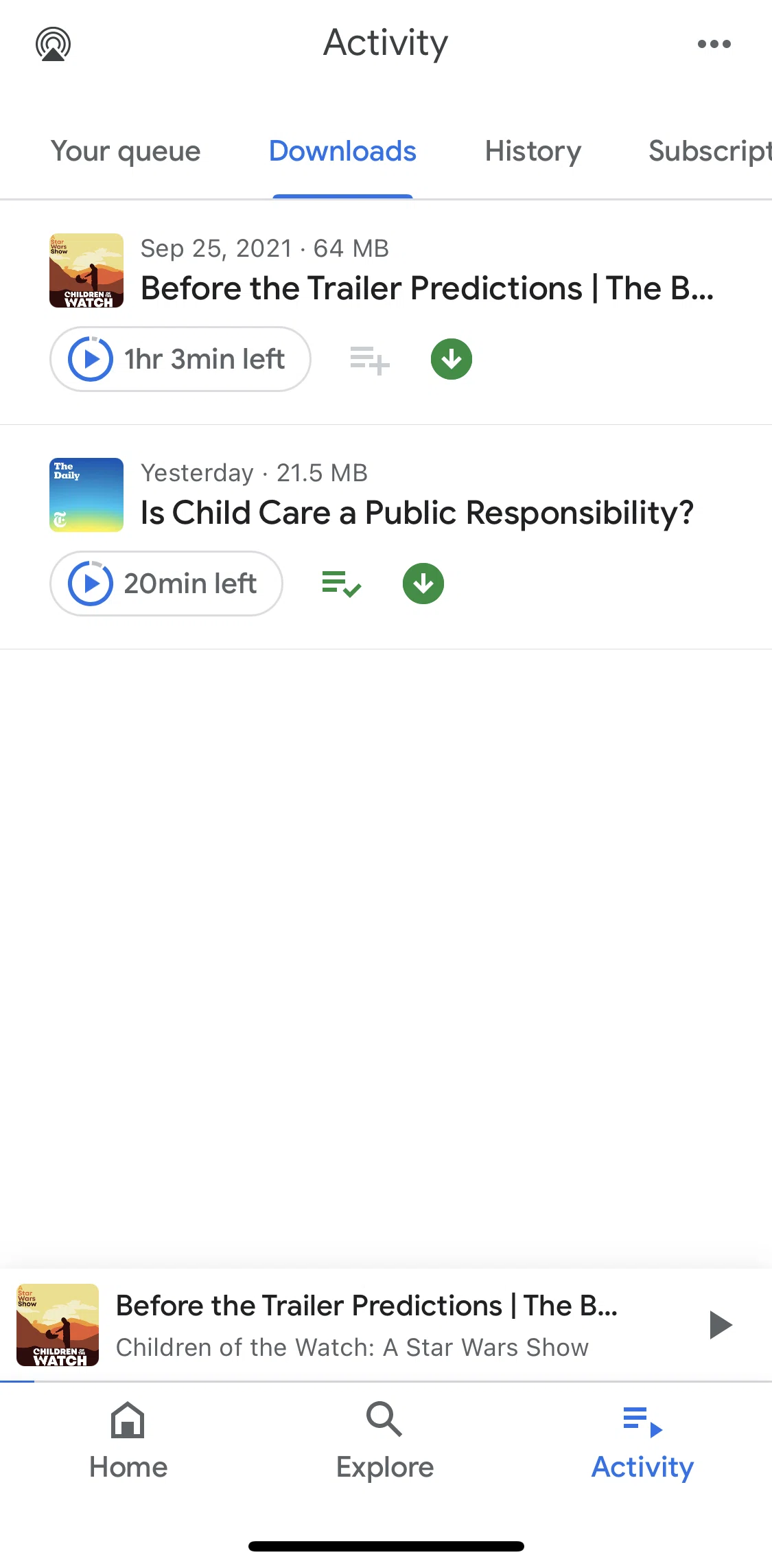 Google Podcasts Screen screen in the Removing download flow