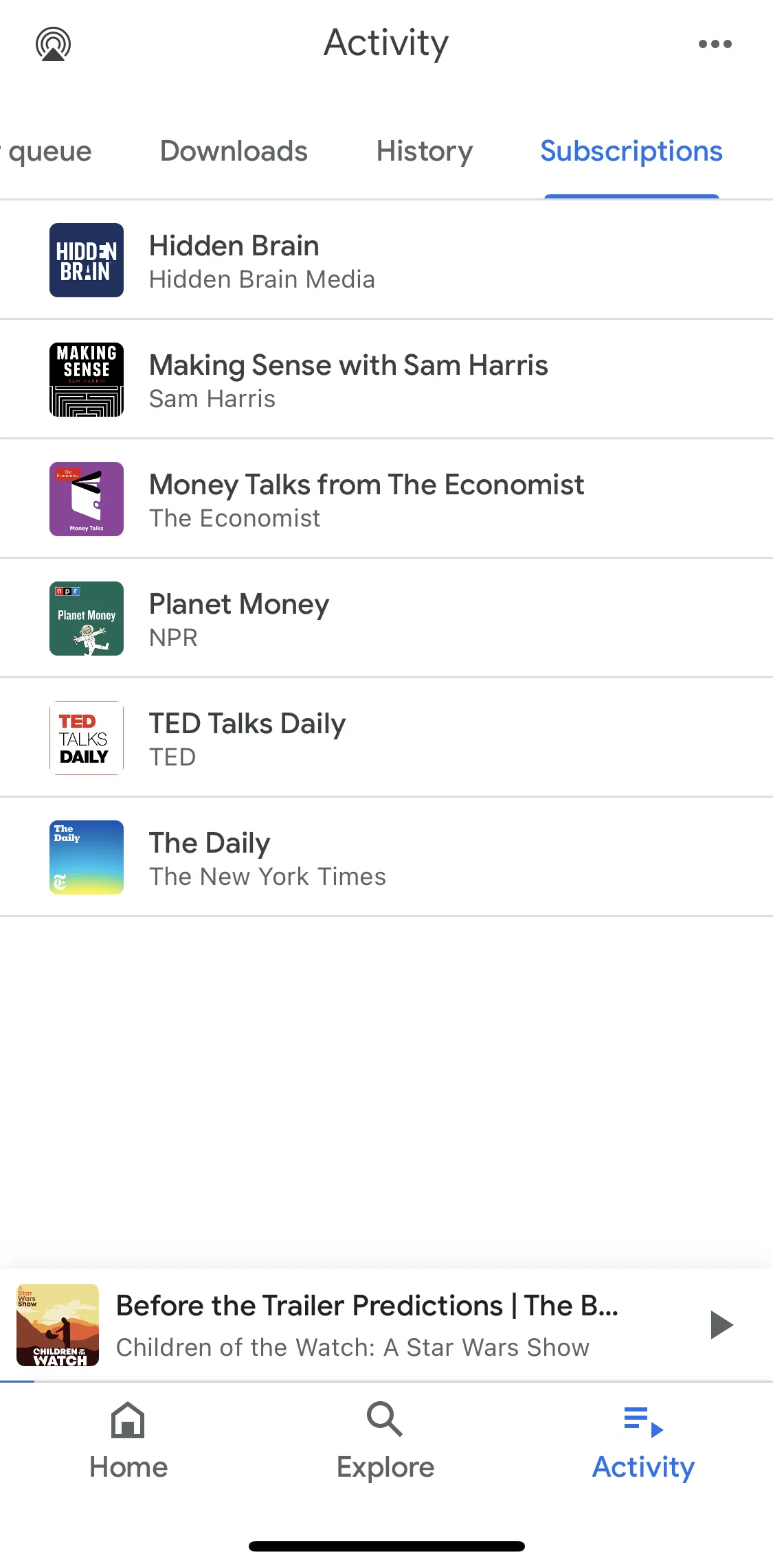 Google Podcasts Screen screen in the Unsubscribing from podcast flow