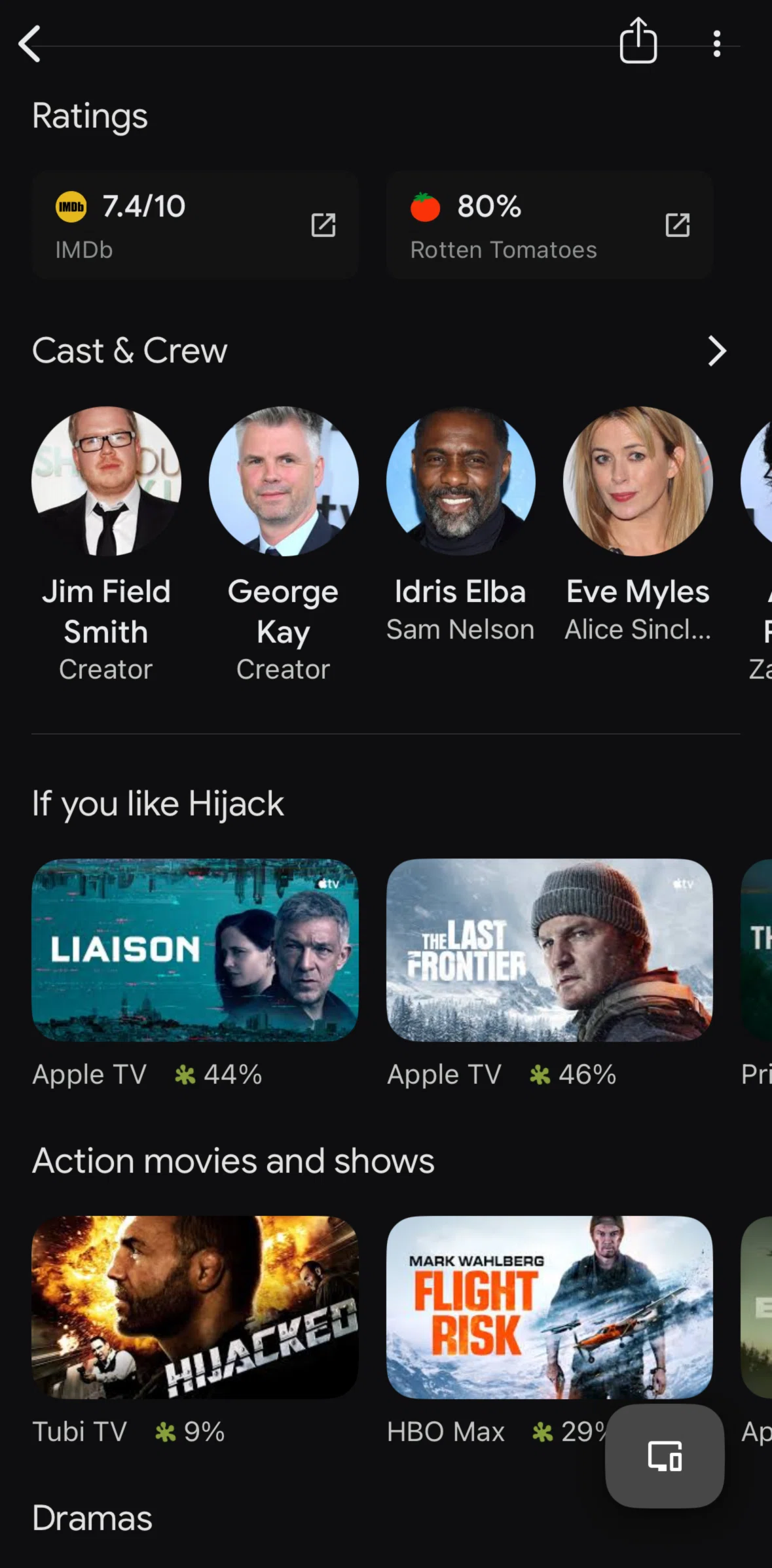 Google TV Screen screen in the Cast & crew flow