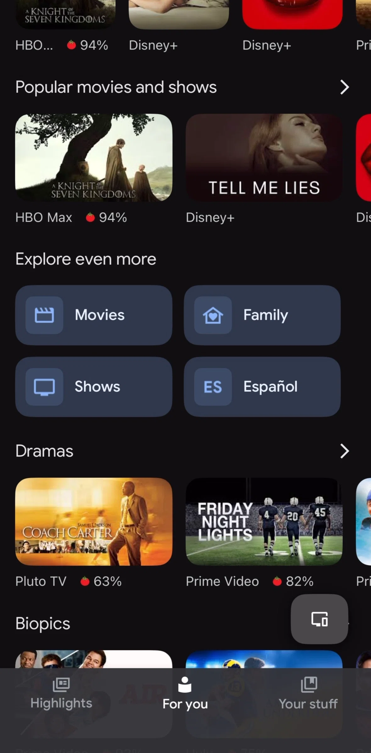 Google TV Screen screen in the Category detail flow